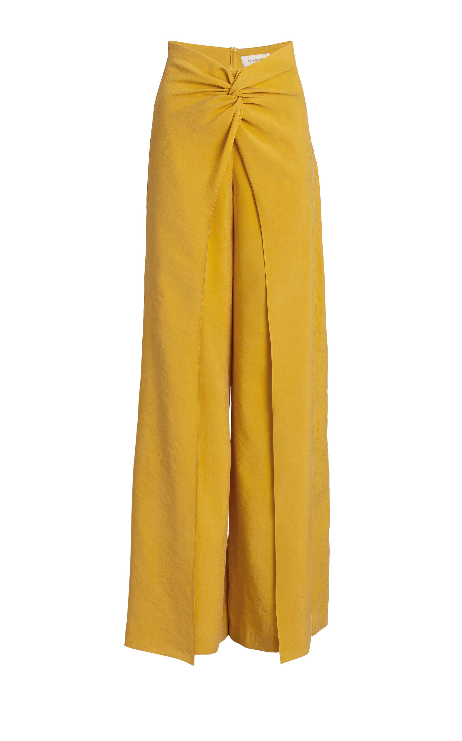 Silvia Tcherassi Canturipe Twisted Crepe Wide-Leg Pants - Yellow
