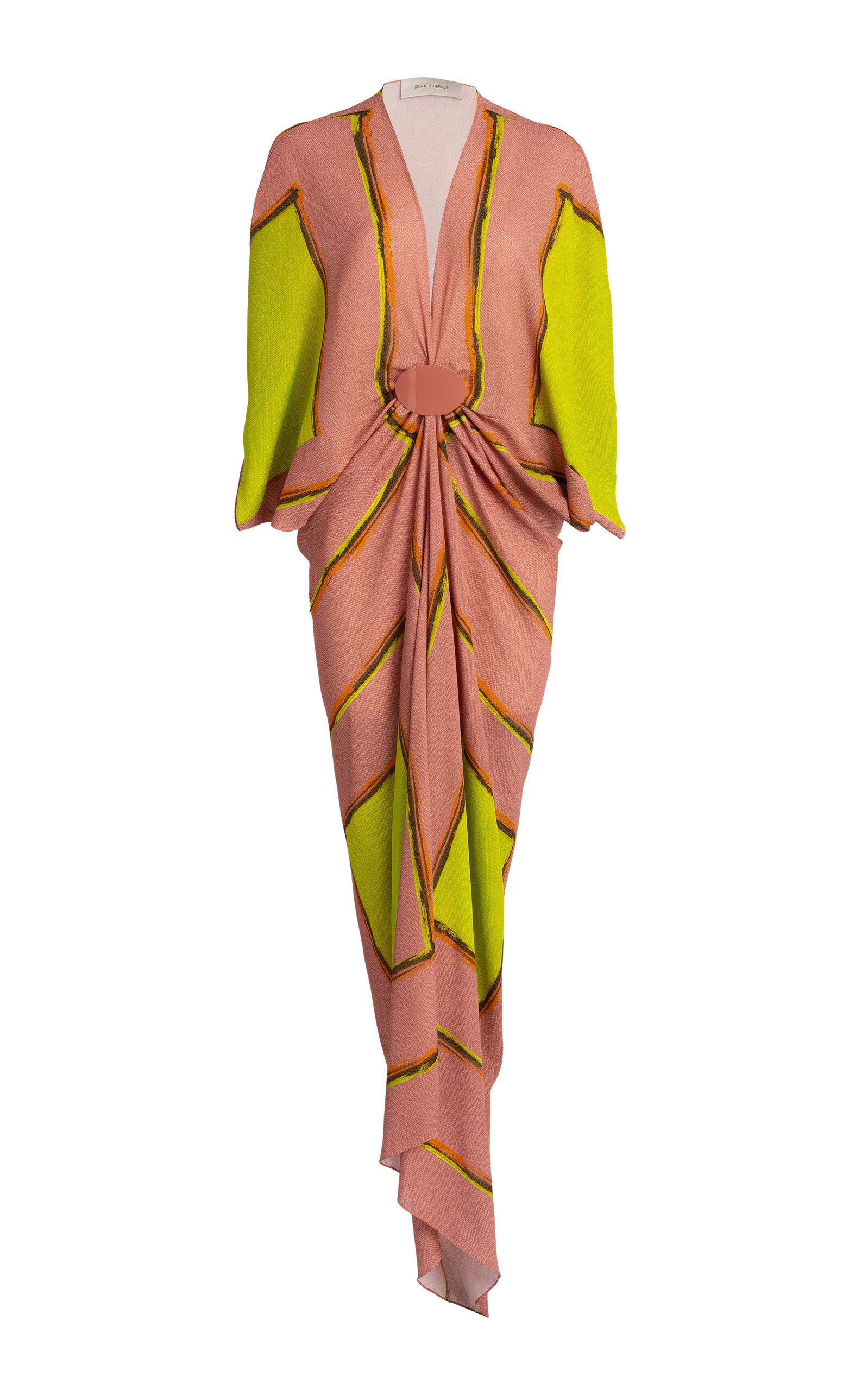 Silvia Tcherassi Fiore Gathered Crepe Tunic Maxi Dress In Multi