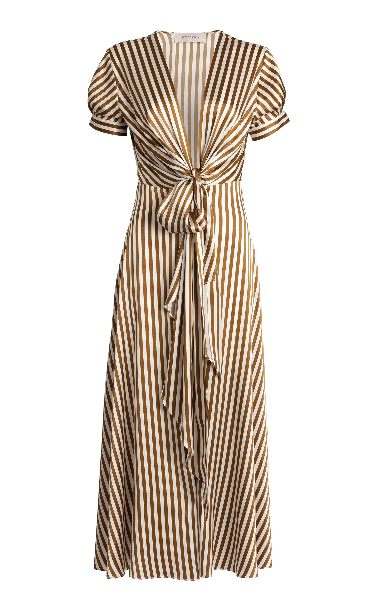 Silvia Tcherassi Zila Tie-Detailed Silk Midi Dress - Stripe - XS