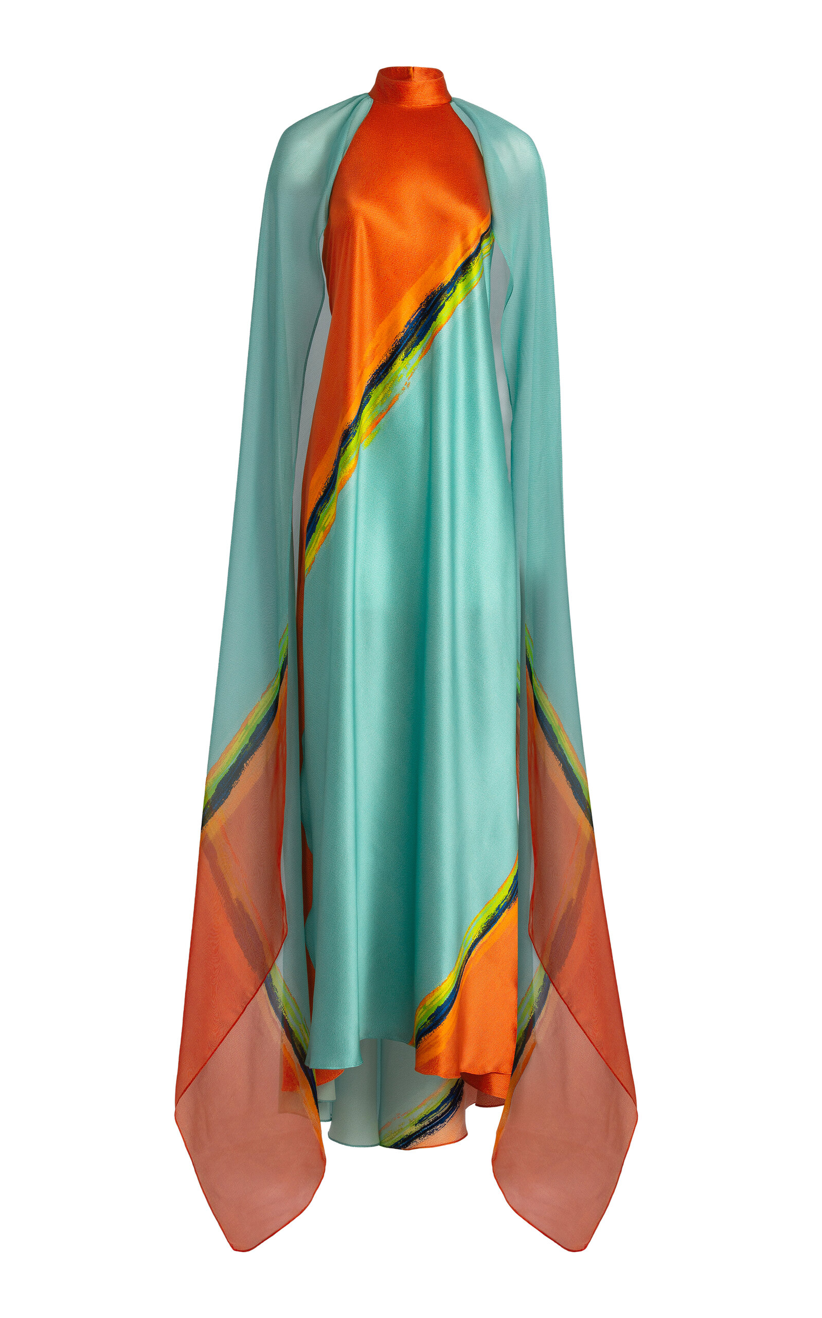 Silvia Tcherassi Sabina Cape-detailed Stretch-silk Maxi Dress In Multi