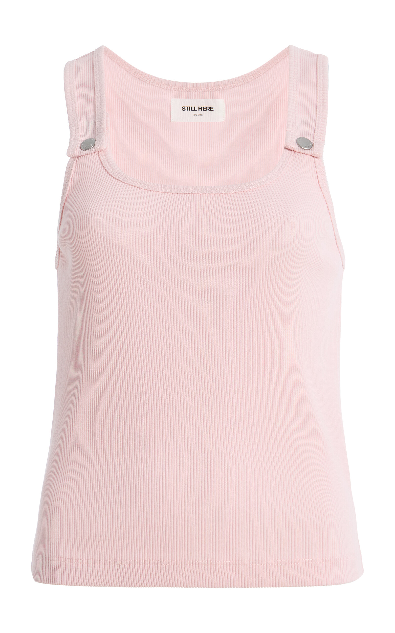 Still Here Snap Ribbed Cotton Tank Top In Pink