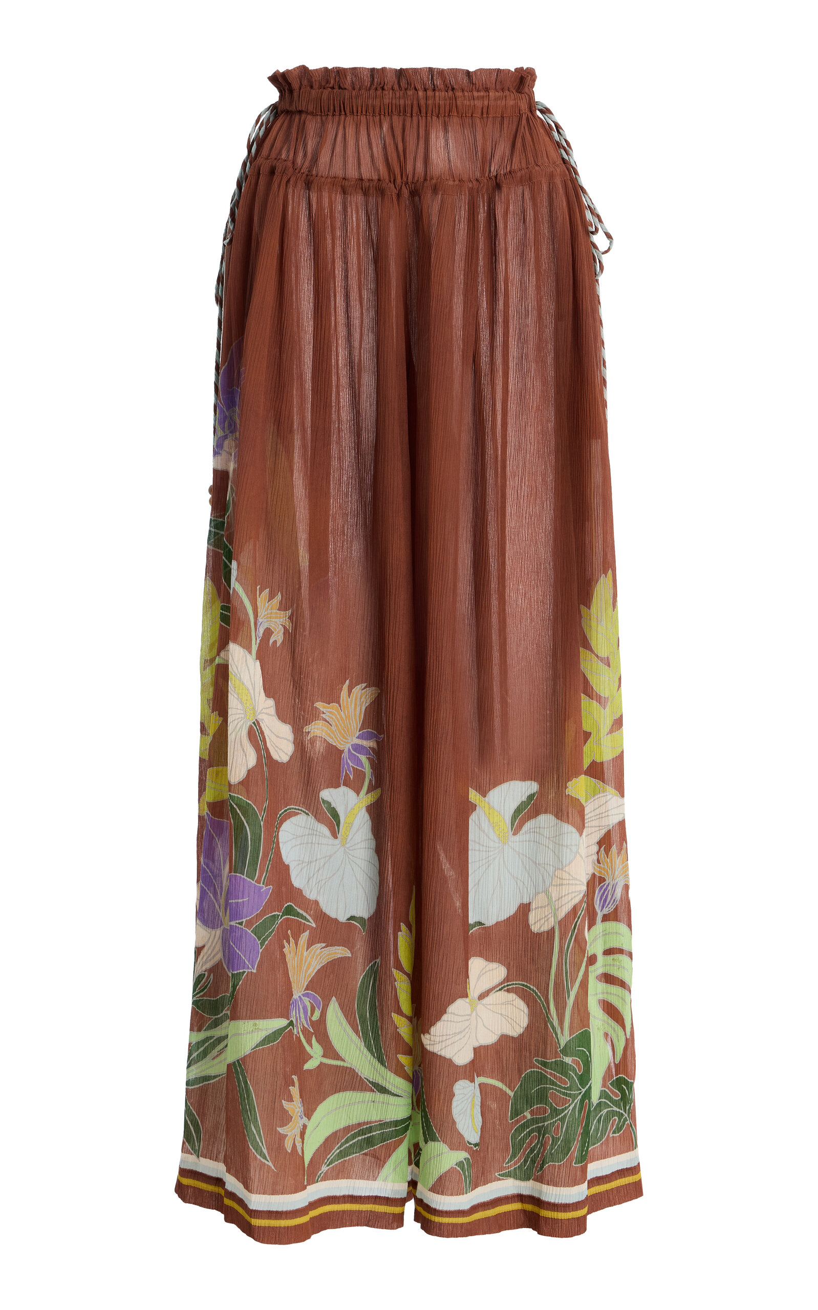 ALÉMAIS Alfie Ruched Cotton-Silk Wide-Leg Pants