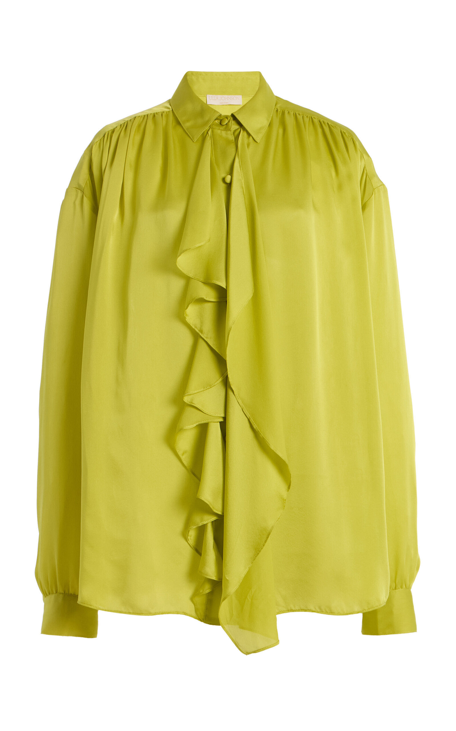 Ulla Johnson Gesture Ruffle-Front Silk Blouse - Lime Green