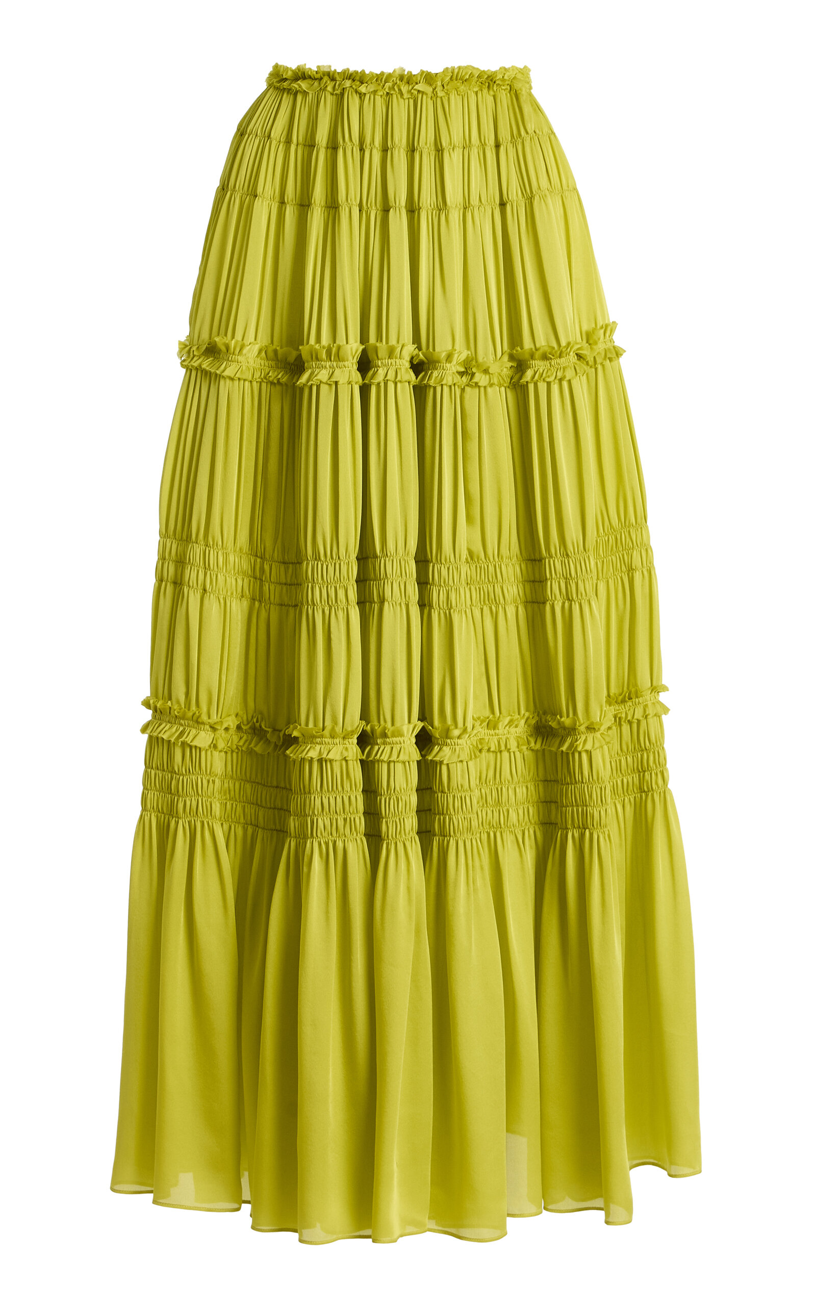 Ulla Johnson Virginie Pleated Silk Midi Skirt - Lime Green