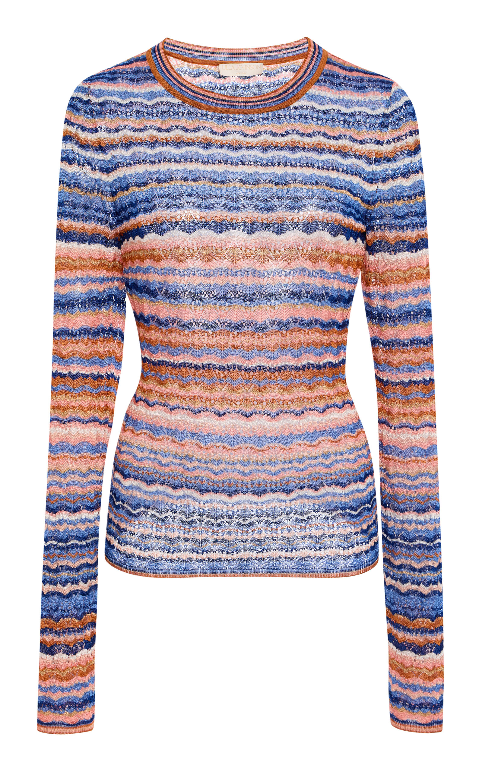 Ulla Johnson Lunaire Pointelle Stripe Knit Top In Blue