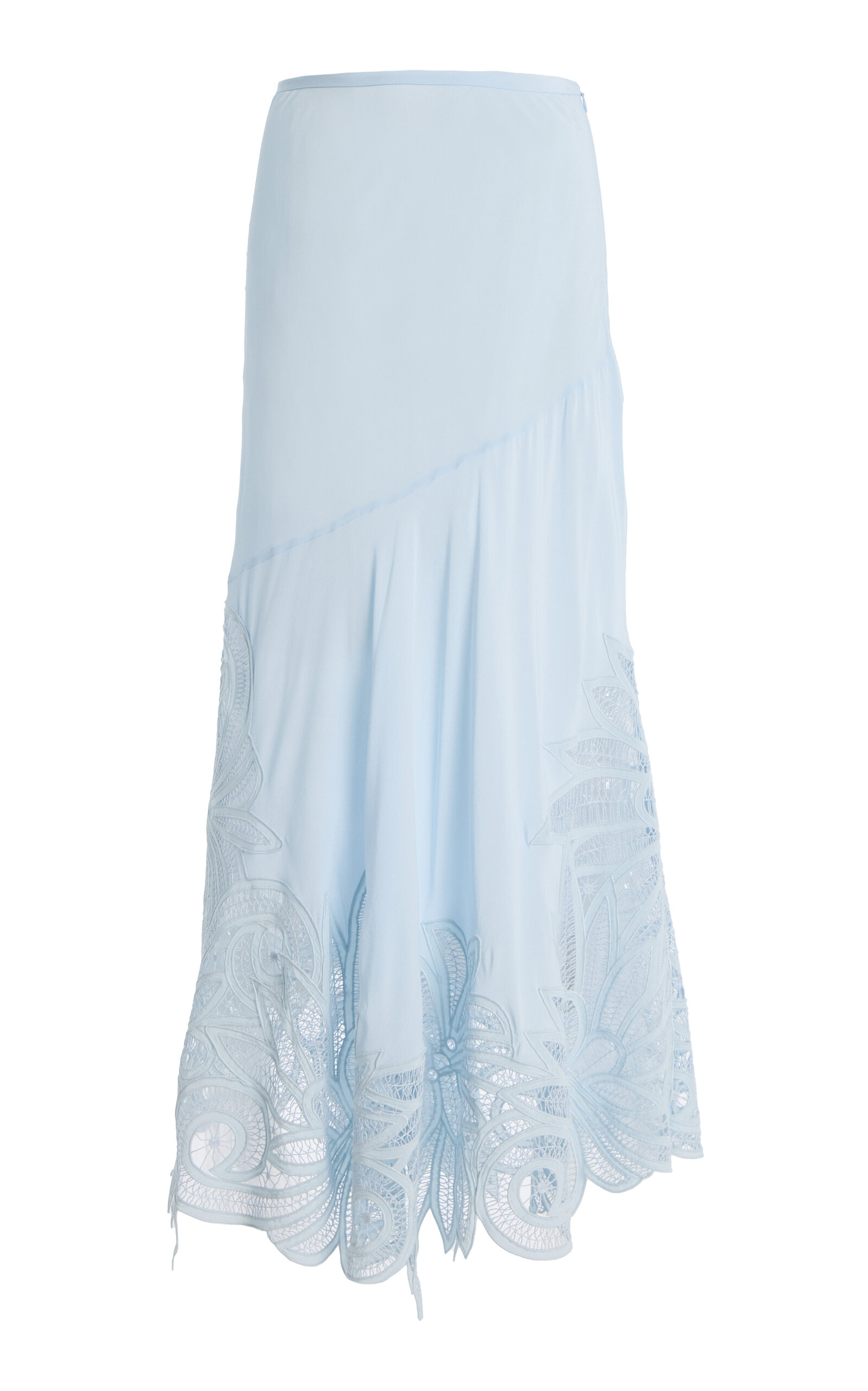 Ulla Johnson Oona Embroidered Silk Crepe De Chine Midi Skirt In Blue