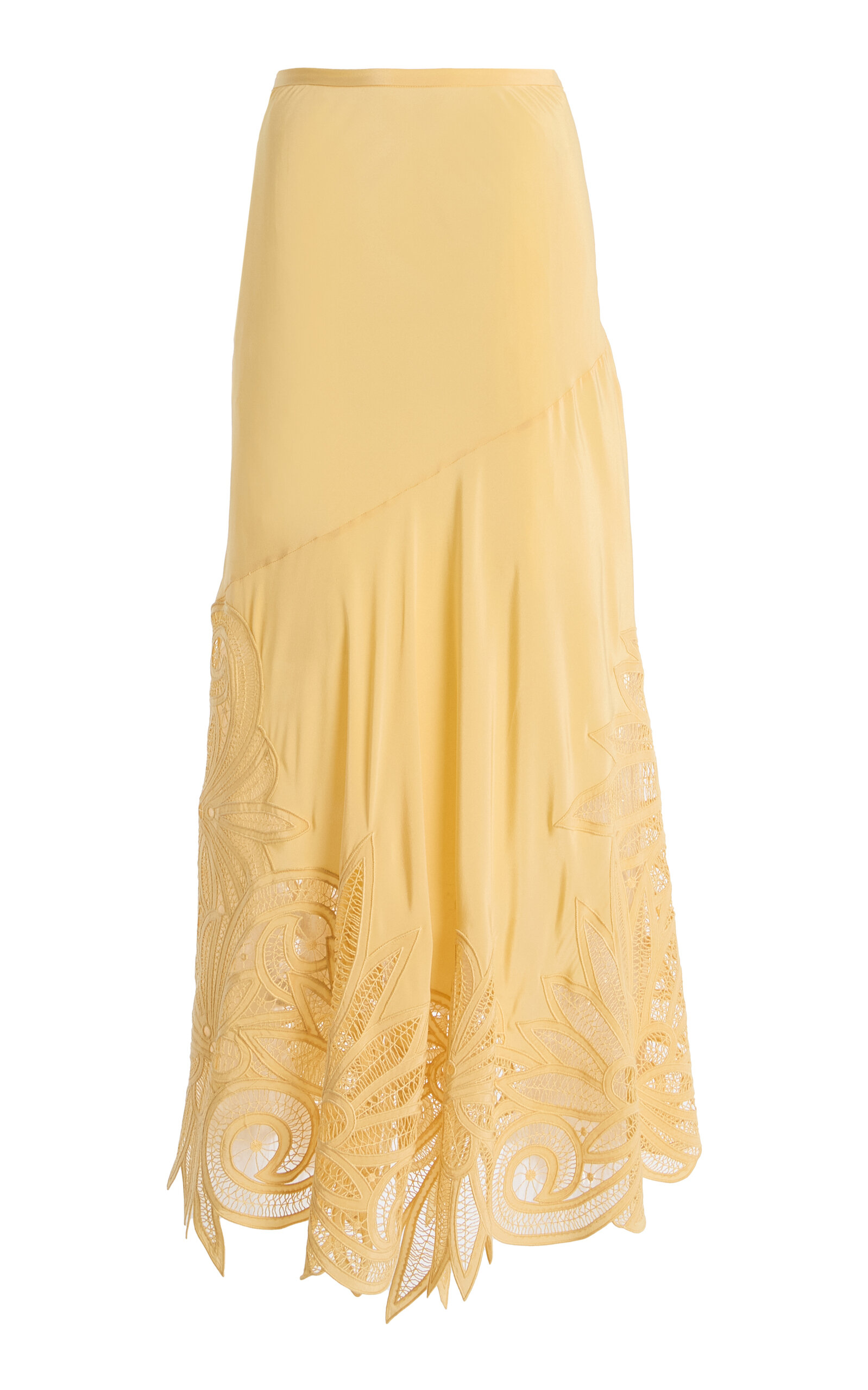 Ulla Johnson Oona Embroidered Silk Crepe De Chine Midi Skirt In Yellow