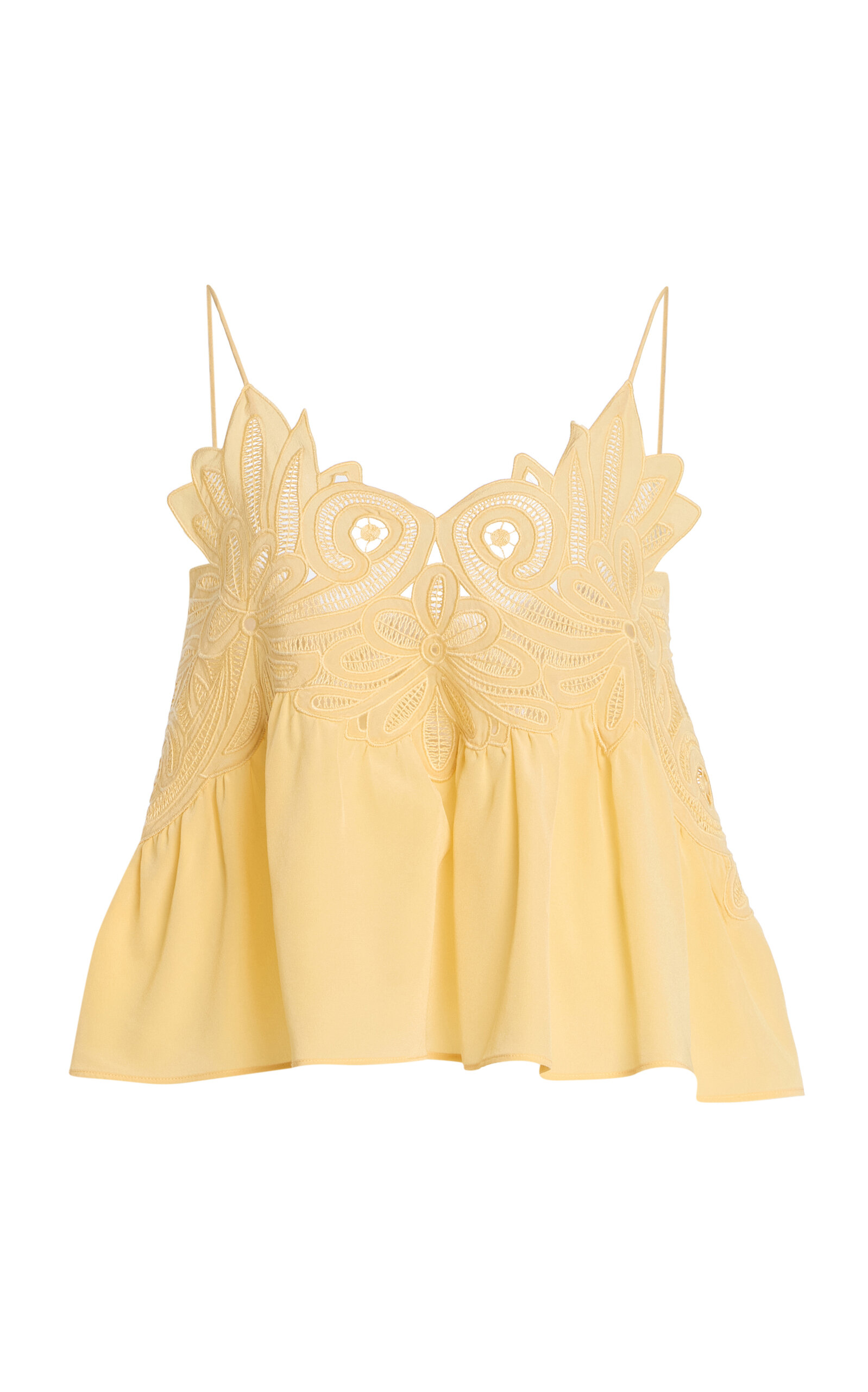 Ulla Johnson Rosie Embroidered Silk Crepe De Chine Top - Yellow