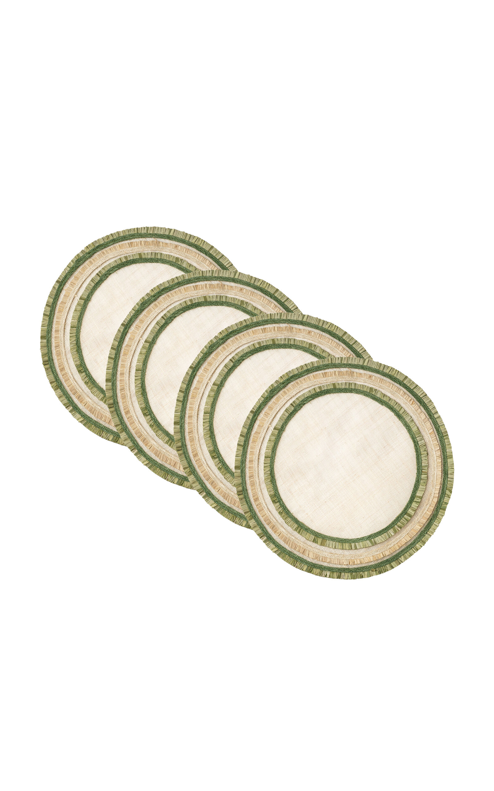 Joanna Buchanan Set Of Four Ruffle Edge Straw Placemat - Green