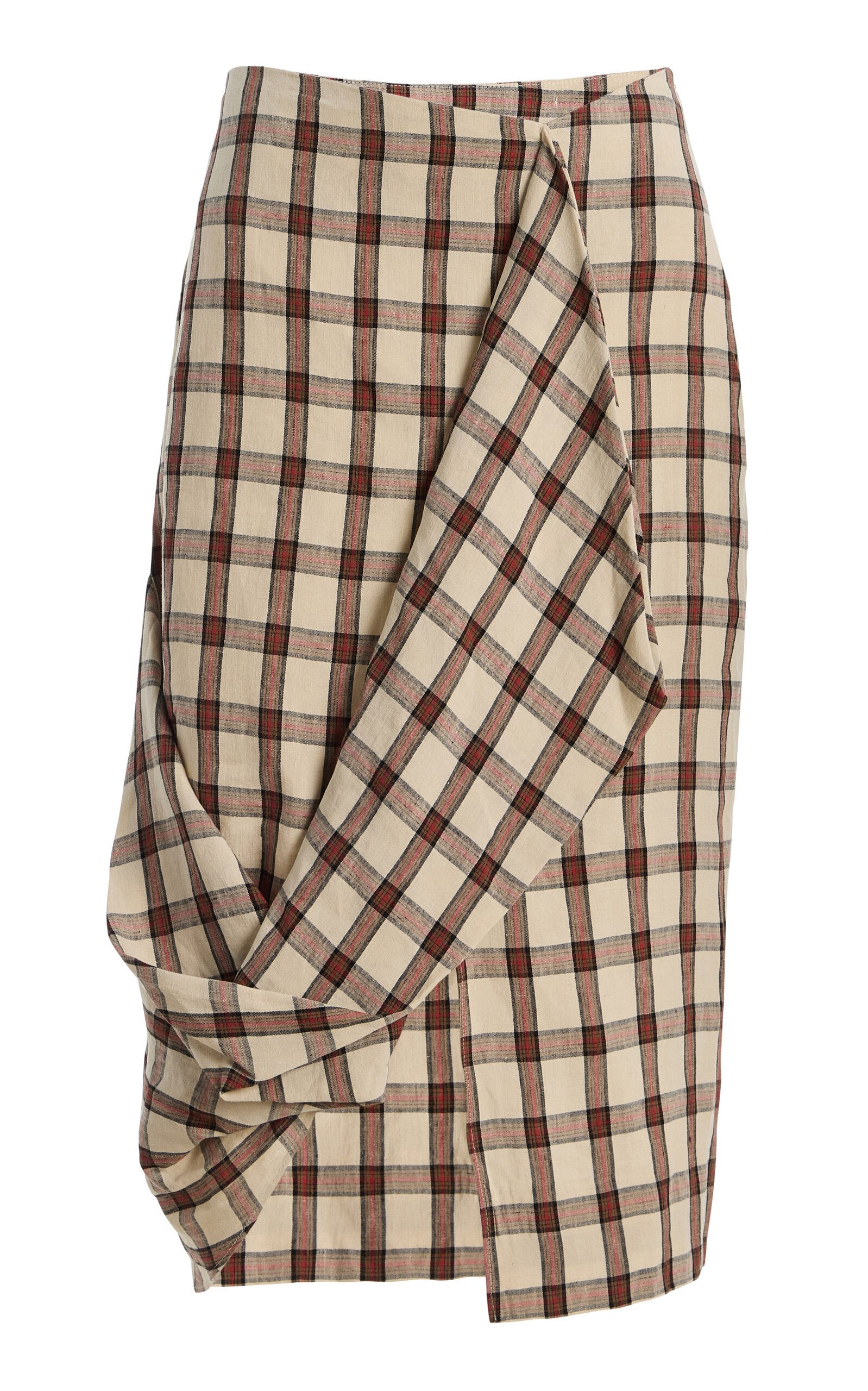 Róhe Draped Checked Linen Skirt