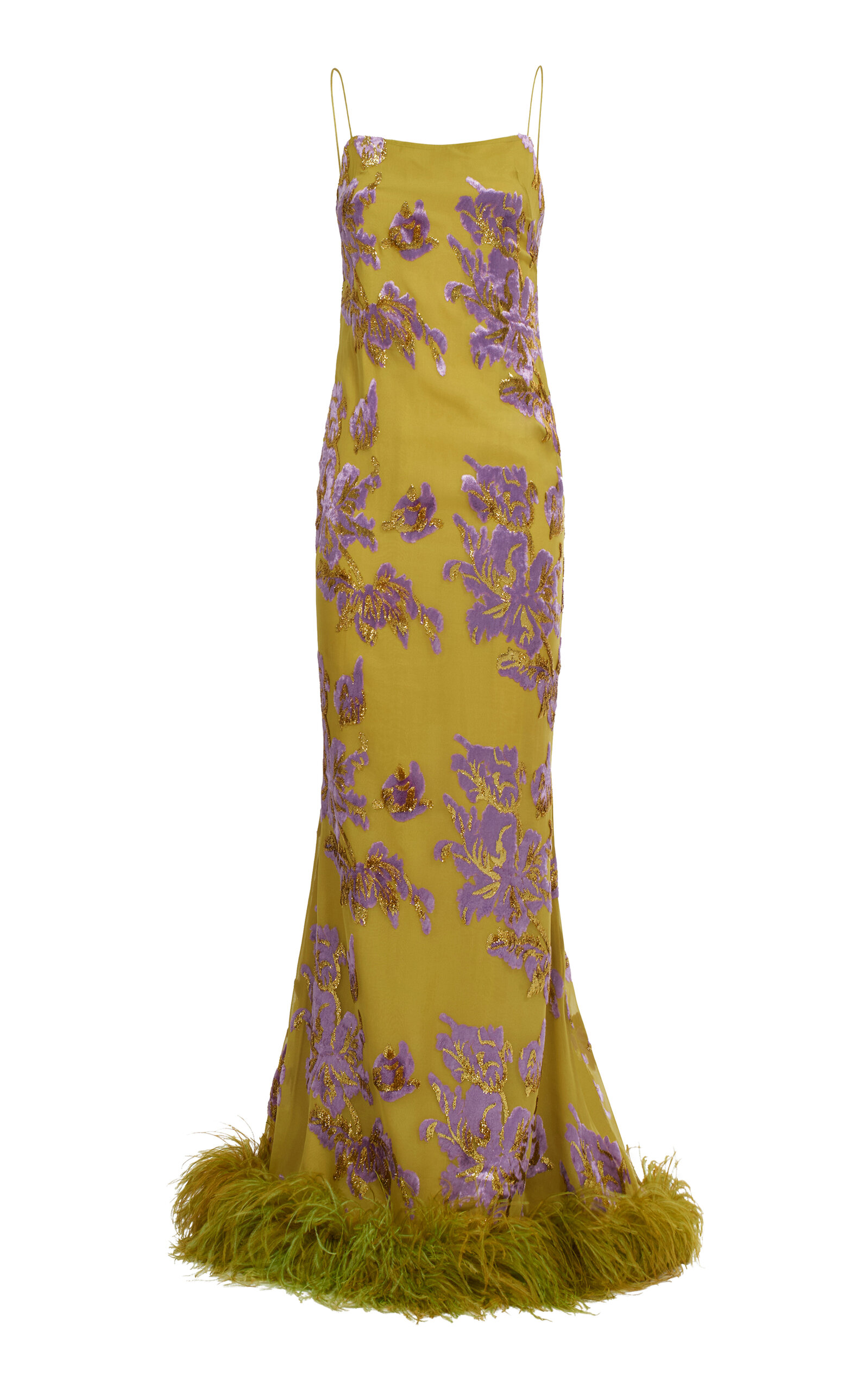Taller Marmo Polignac Feather-Trimmed Floral Maxi Dress - Floral
