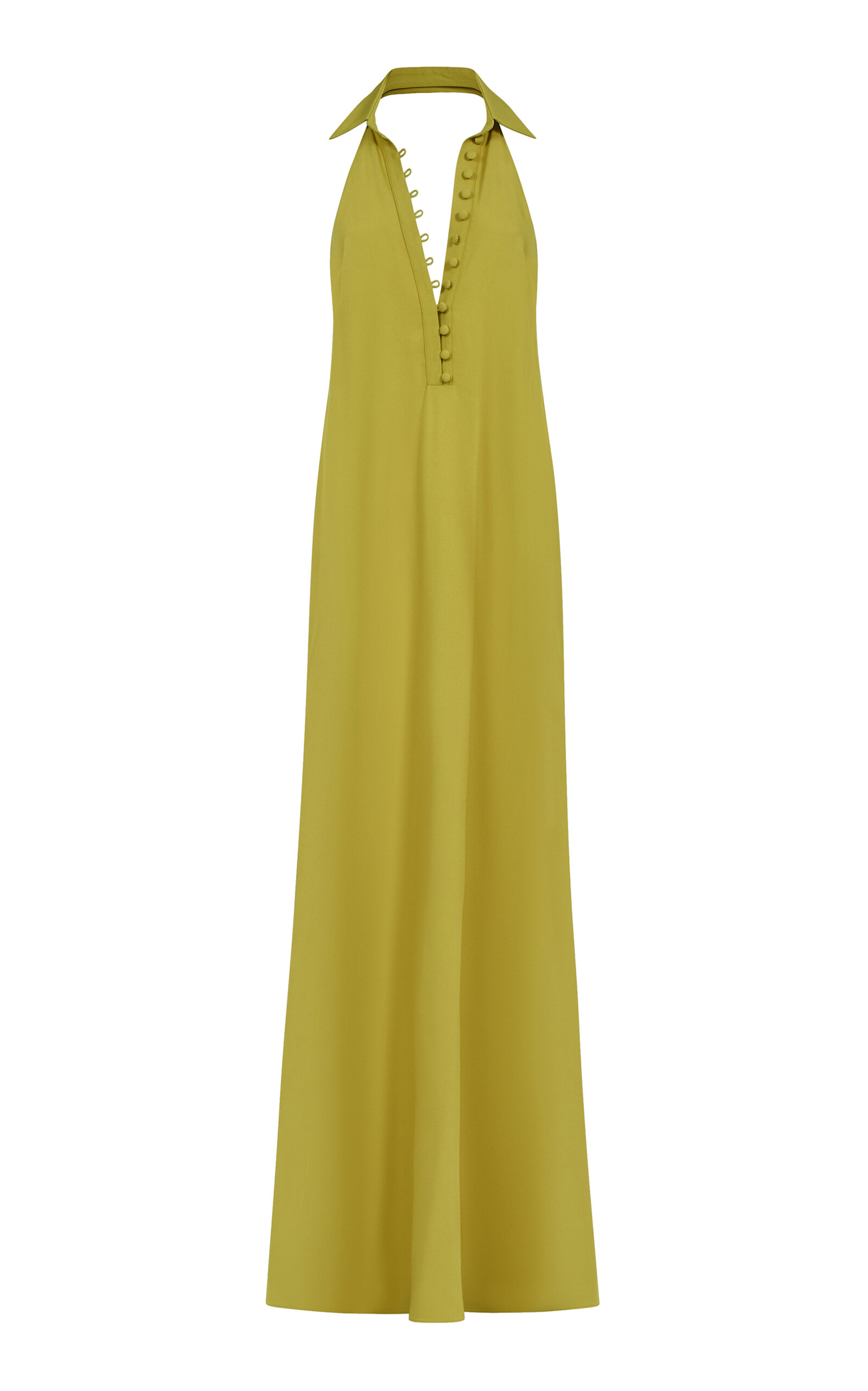 Taller Marmo Gunilla Button Detail Satin Maxi Dress In Yellow