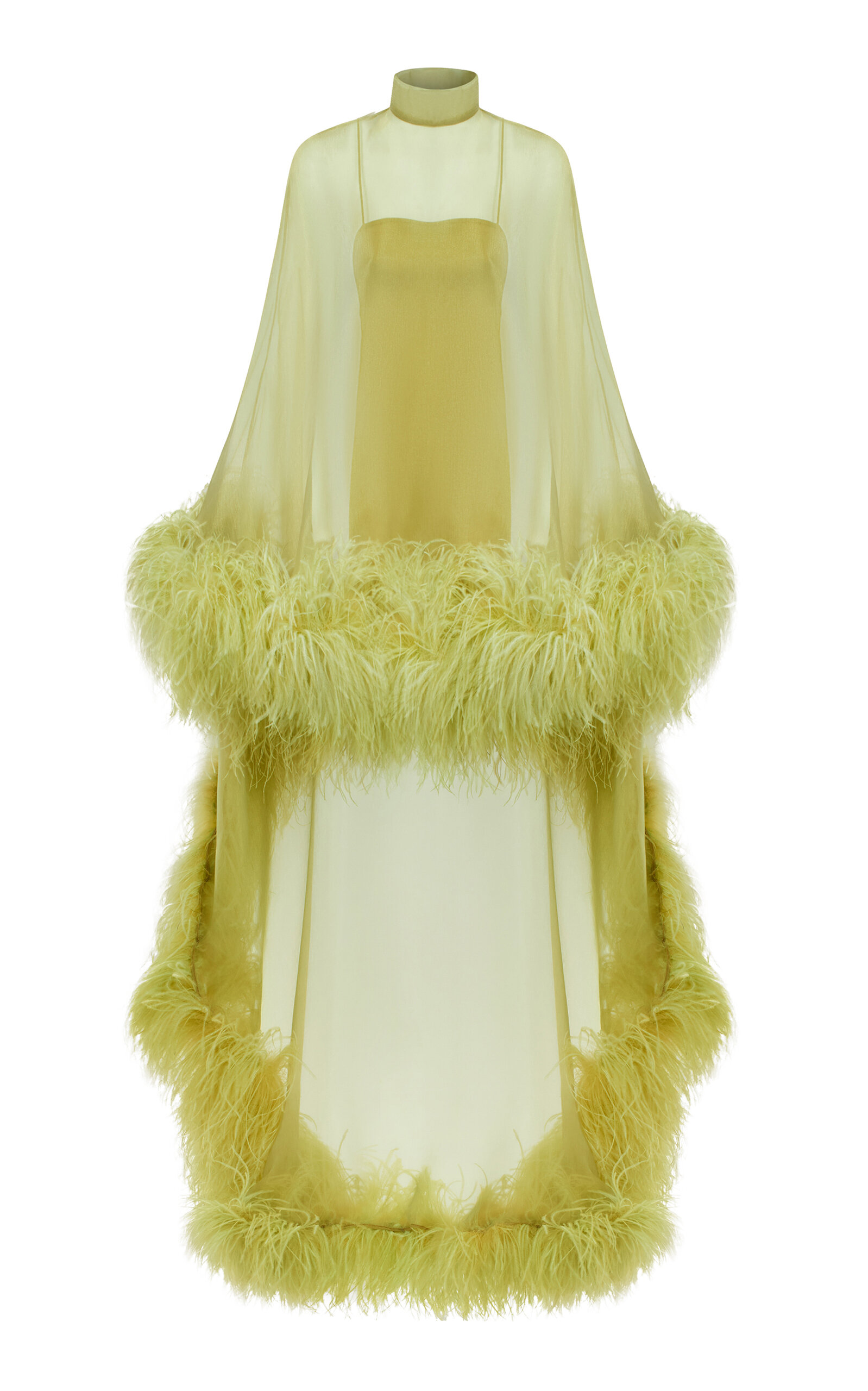 Taller Marmo Daisy Feather-Trimmed Dress - Green