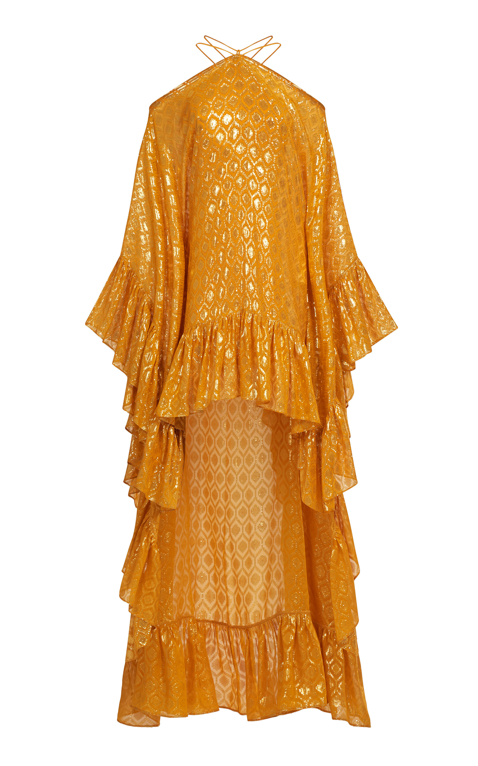 Taller Marmo Sza Sza Ruffle Hem Metallic Silk-blend Mini Dress In Gold