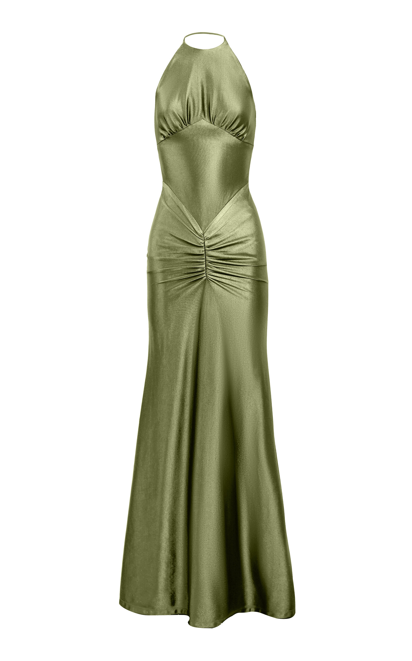 Yassmin Saleh Embrace Ruched Mermaid Gown In Green