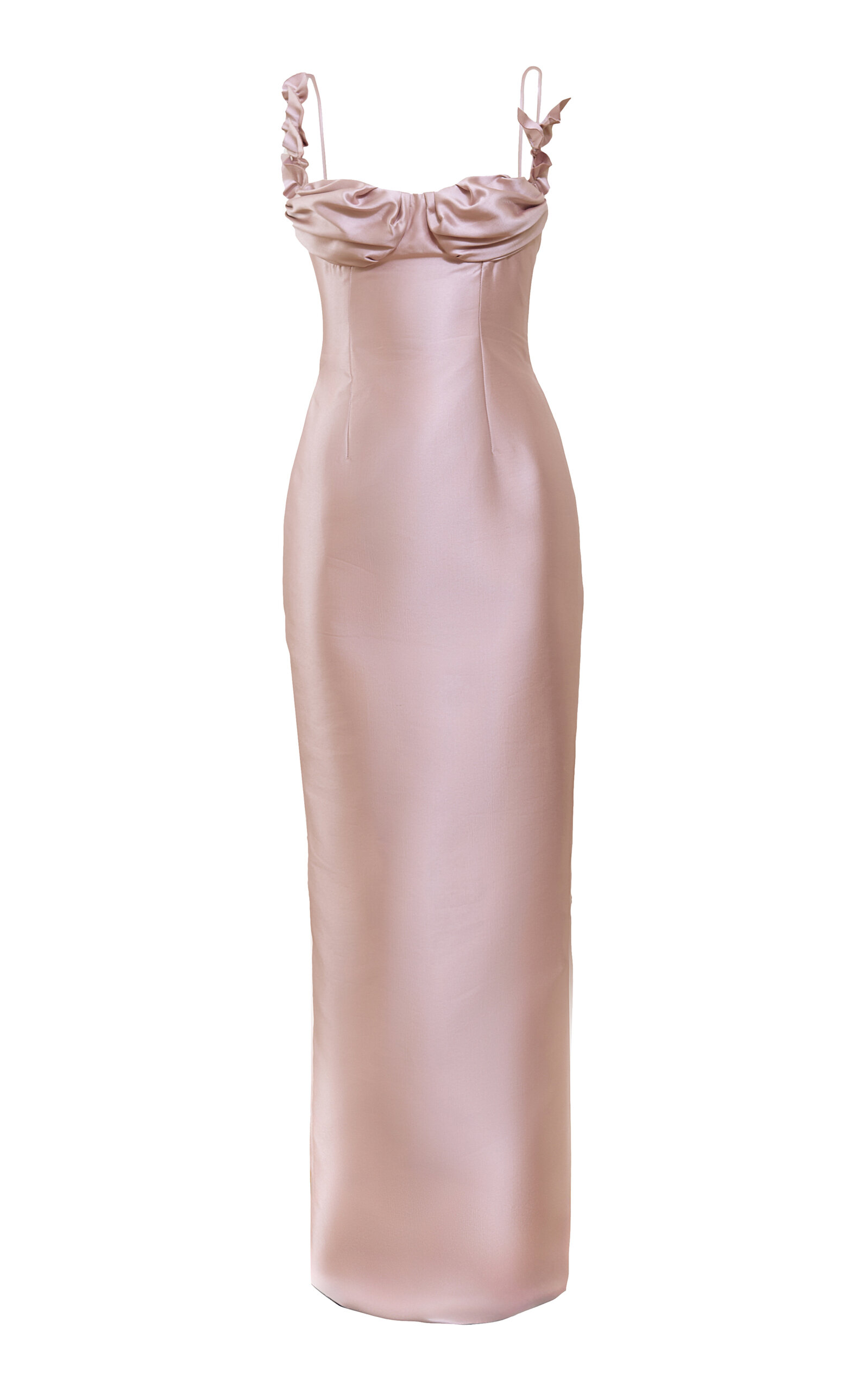 Yassmin Saleh Halo Ruffled Silk-blend Satin Gown In Pink