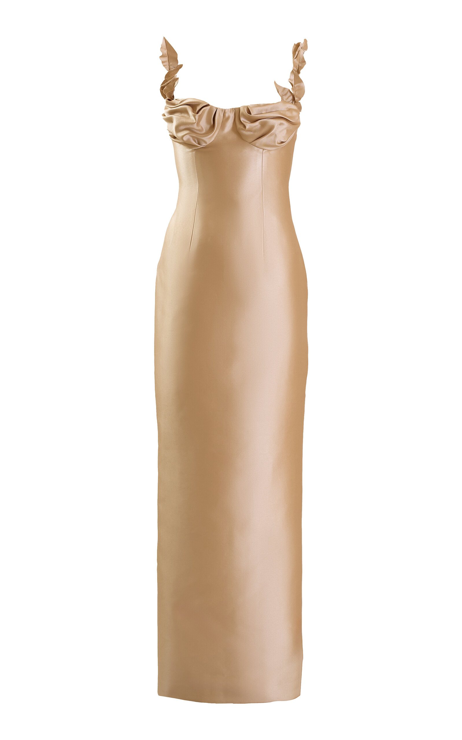 Yassmin Saleh Halo Ruffled Silk-blend Satin Gown In Neutral