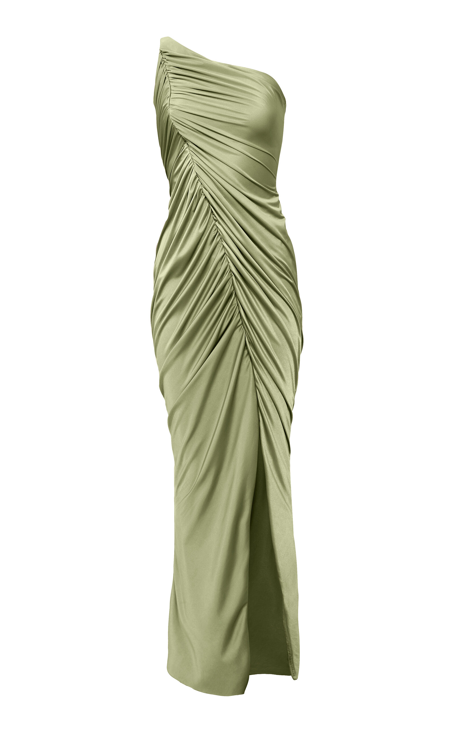 Yassmin Saleh Vestige Ruched Satin Gown In Green