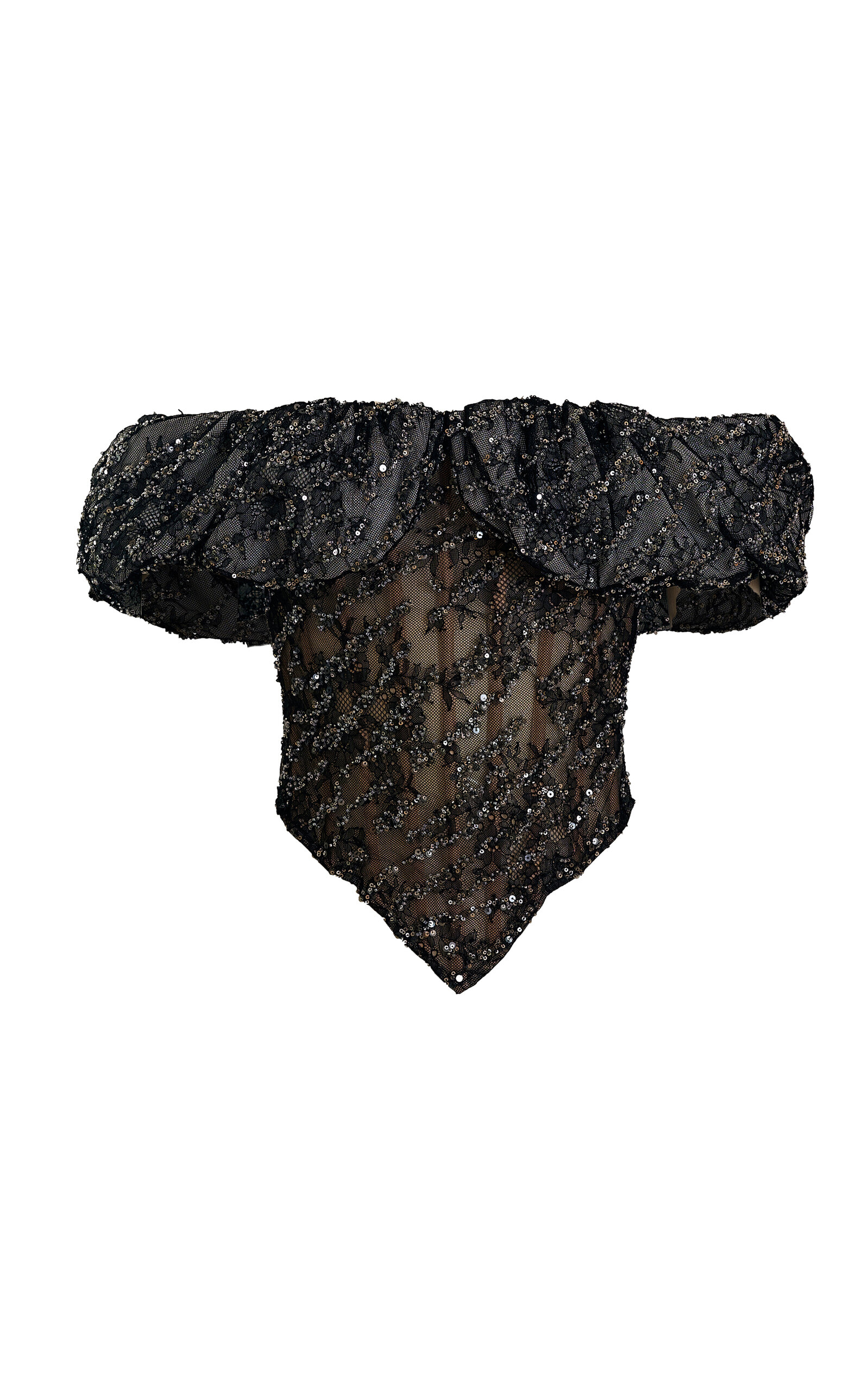 Yassmin Saleh Trace Sequin-Embellished Tulle-Blend Top - Black