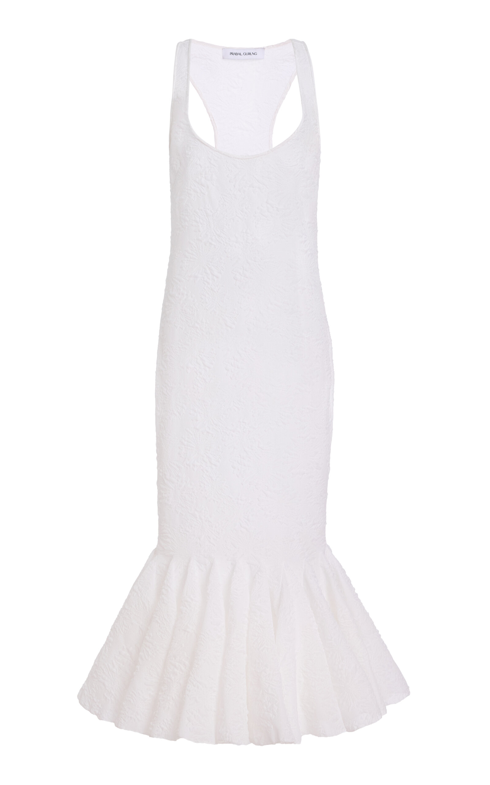 Atelier Prabal Gurung Embossed Sheer Cloque Midi Dress In White