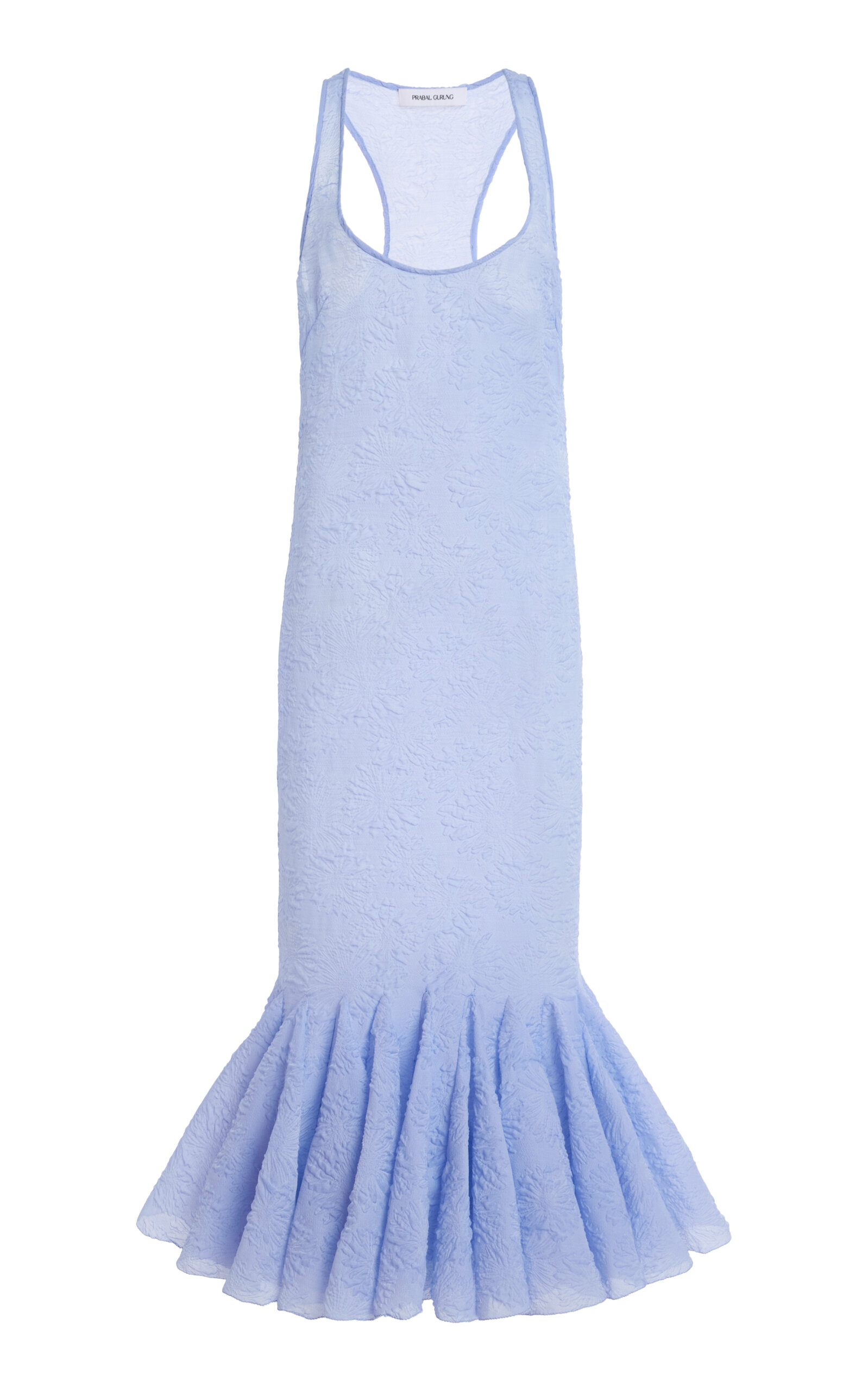 Atelier Prabal Gurung Embossed Sheer Cloque Midi Dress In Blue