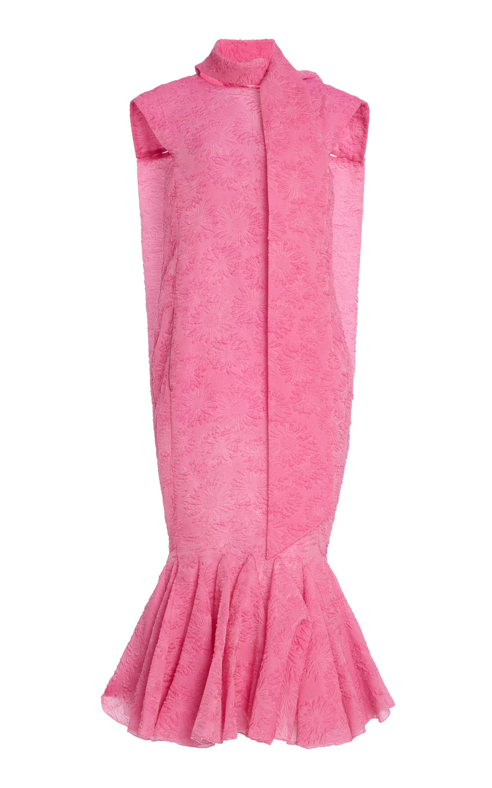 Atelier Prabal Gurung Trumpet-Hem Sheer Cloque Midi Dress - Pink