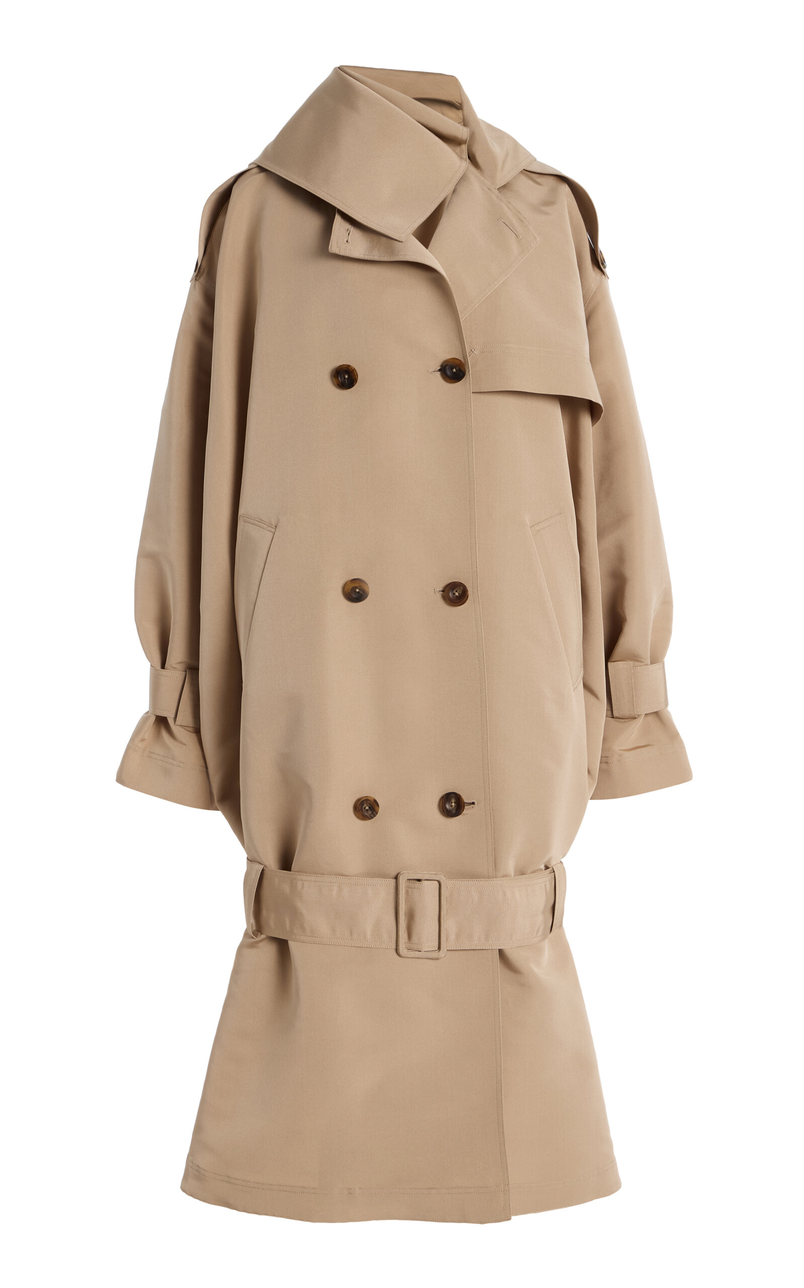 Atelier Prabal Gurung Drop-Waist Silk-Faille Trench Coat - Khaki