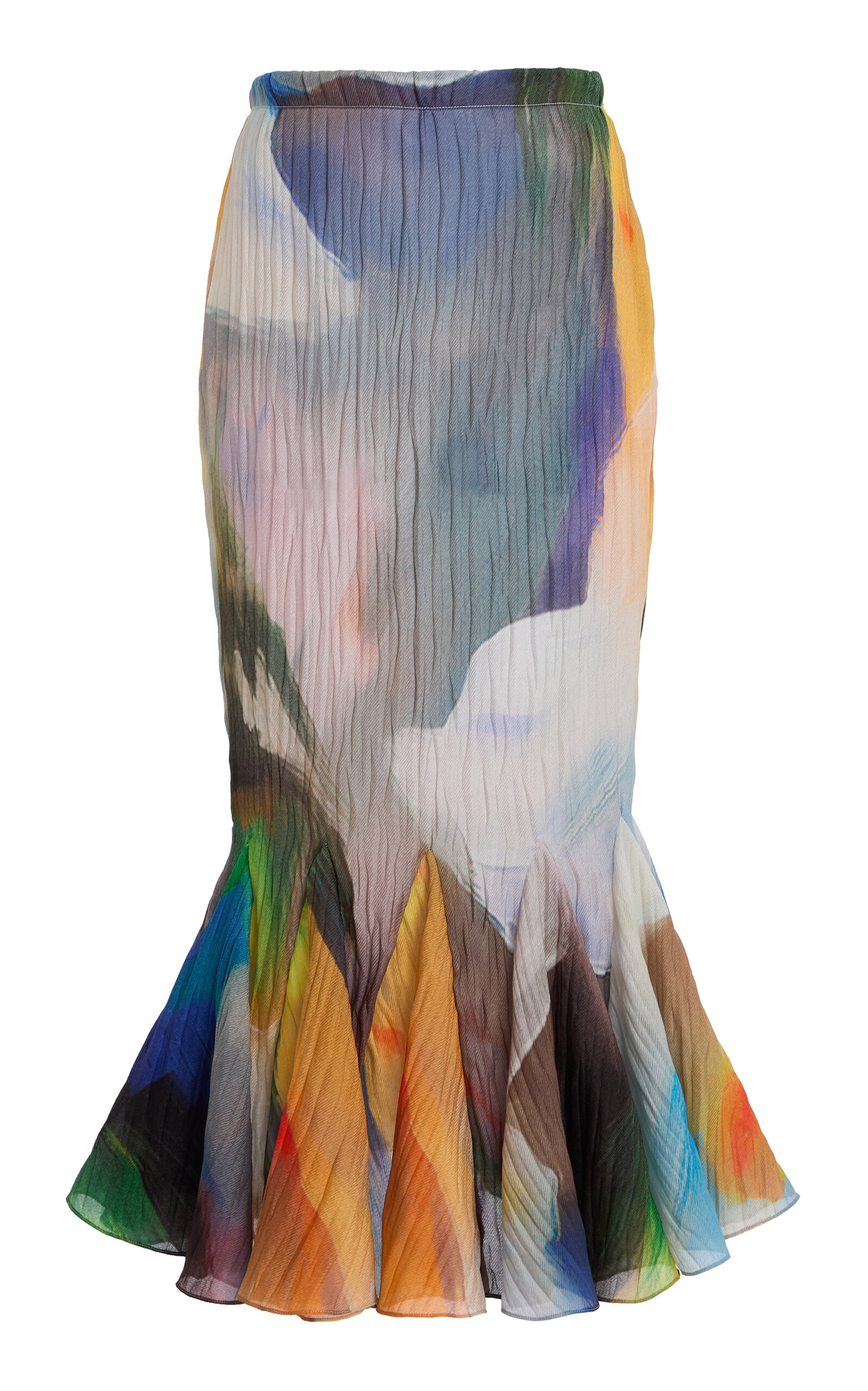 Atelier Prabal Gurung Hand-pleated Cloque Midi Skirt In Multi