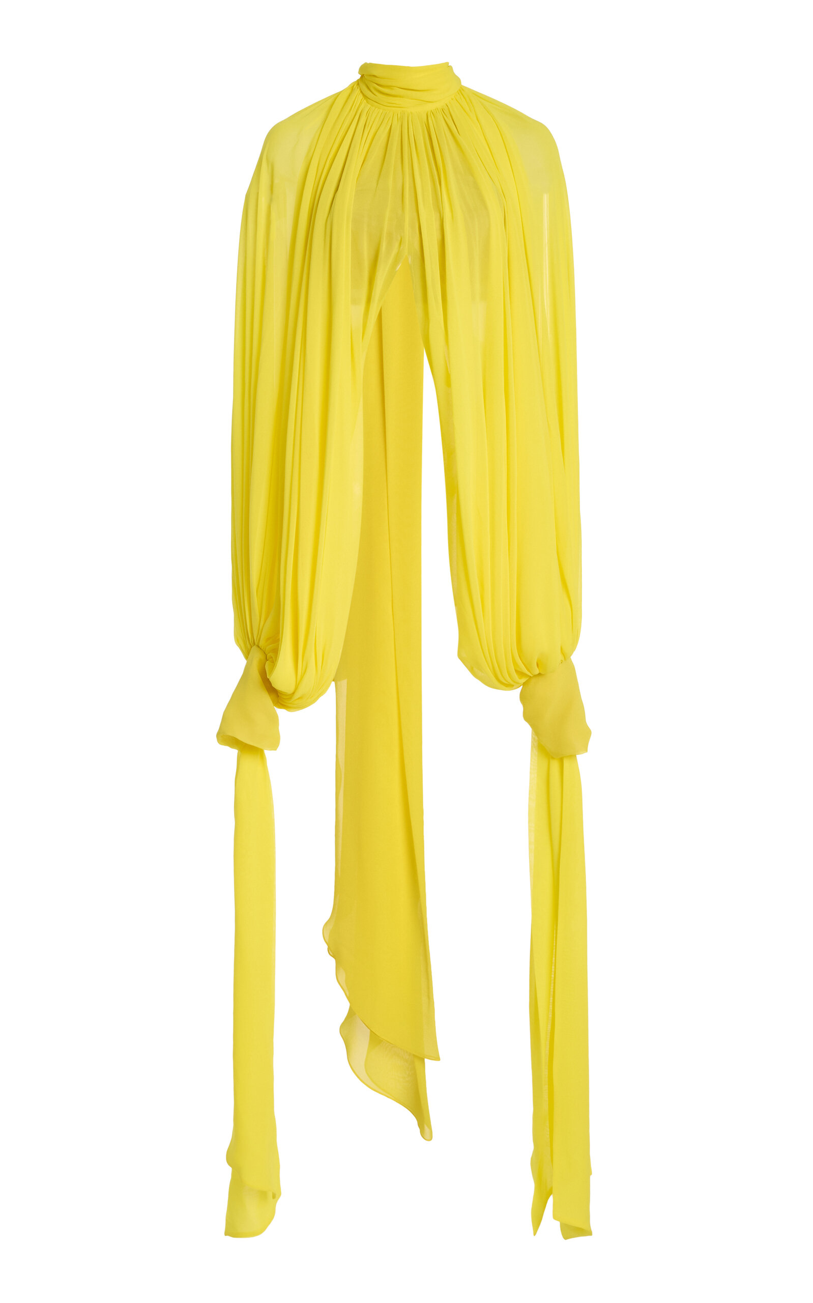 Atelier Prabal Gurung Tie-Neck Silk-Chiffon Blouse - Yellow