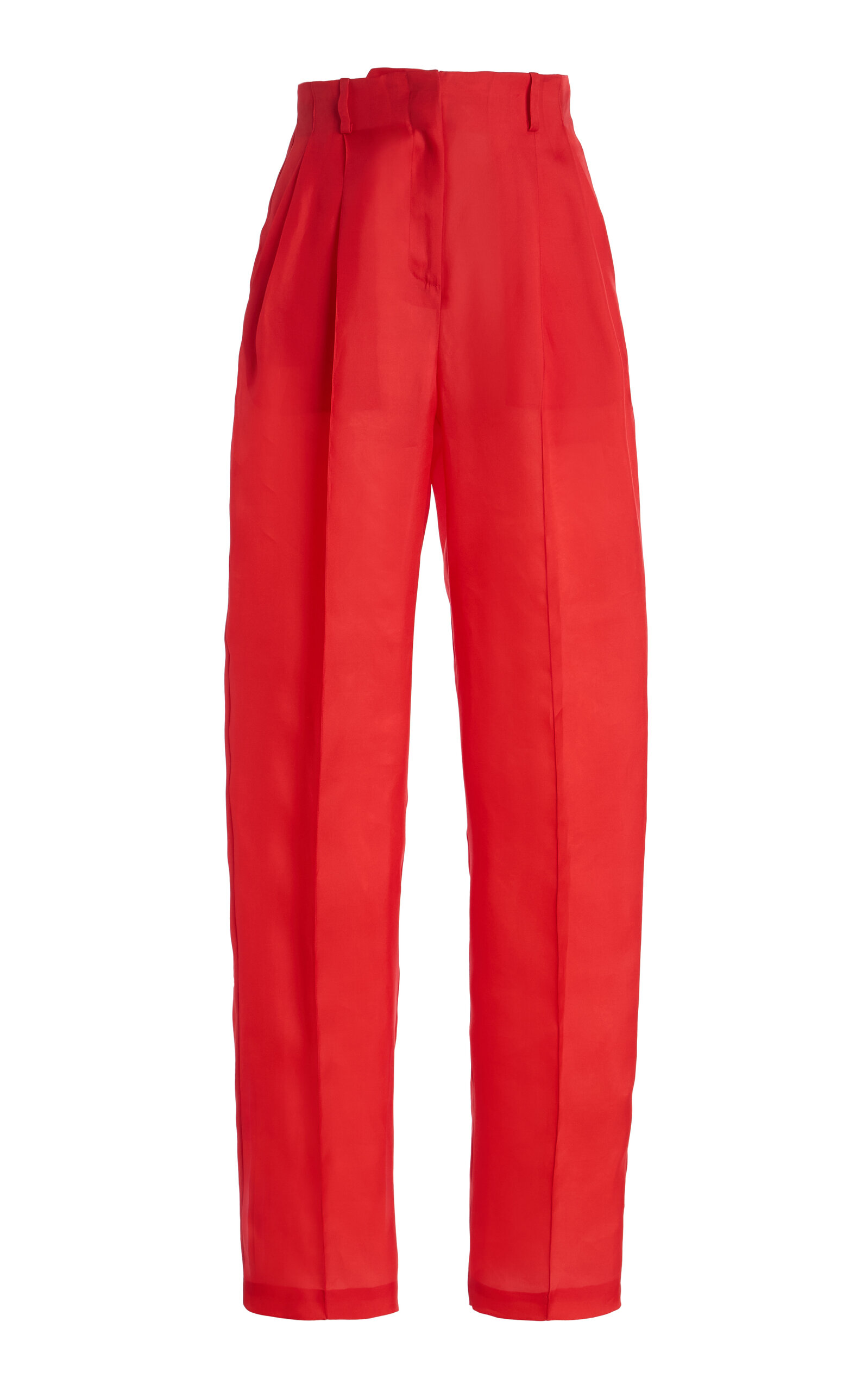 Atelier Prabal Gurung High-rise Satin-faced Organza Straight-leg Pants In Red