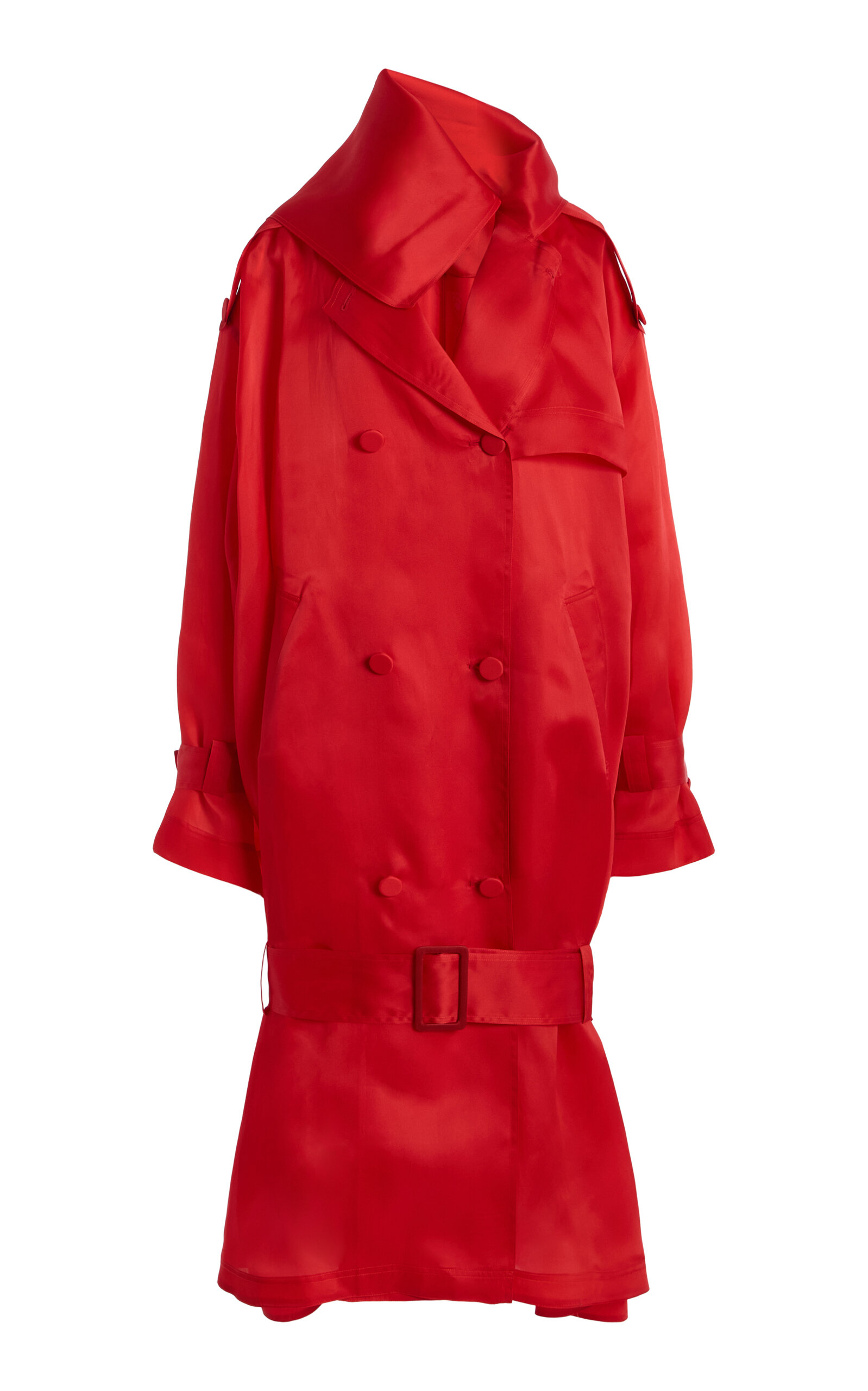 Atelier Prabal Gurung Drop-Waist Satin-Faced Organza Trench Coat - Red