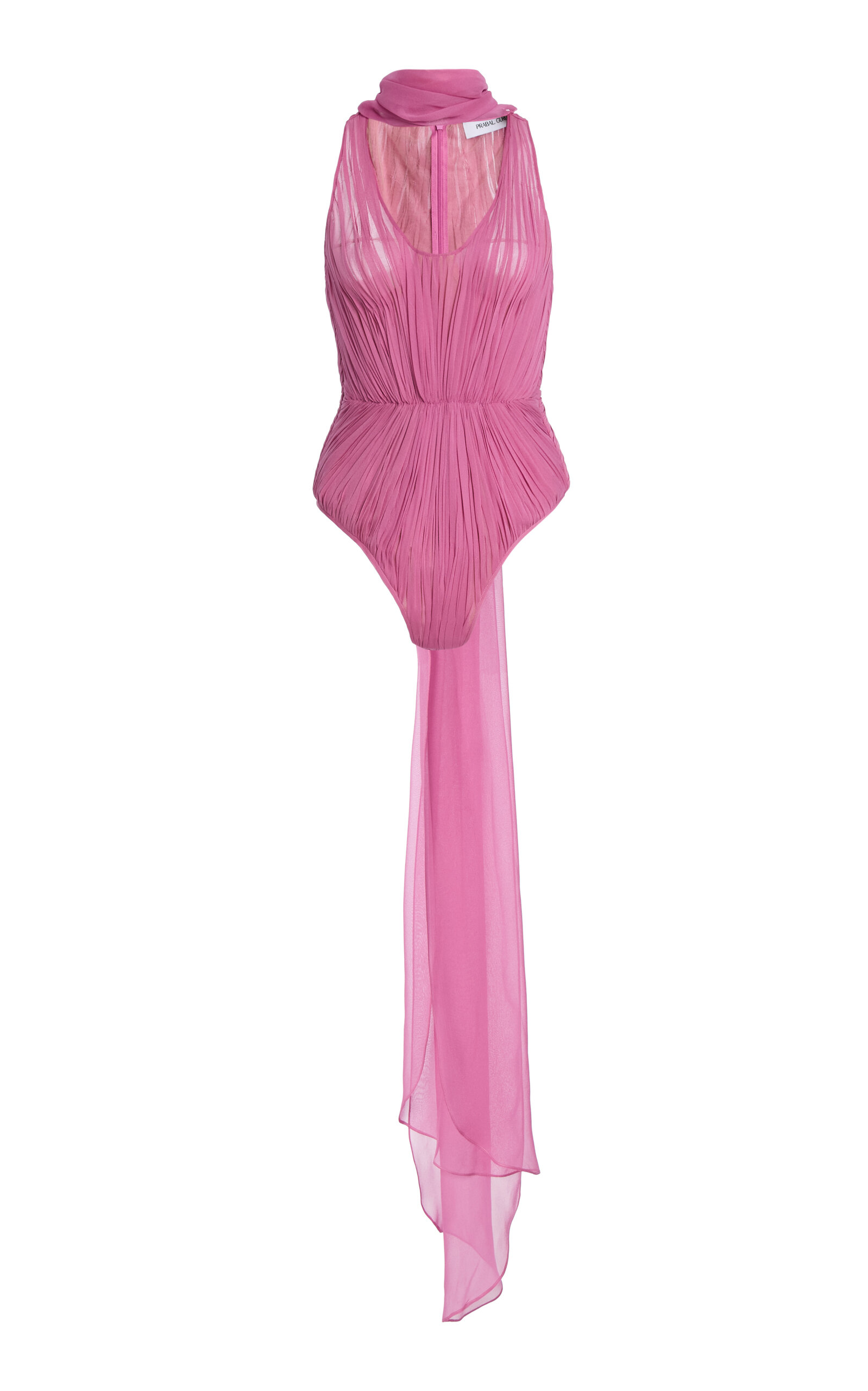 Atelier Prabal Gurung Hand-pleated Silk-chiffon Bodysuit In Pink