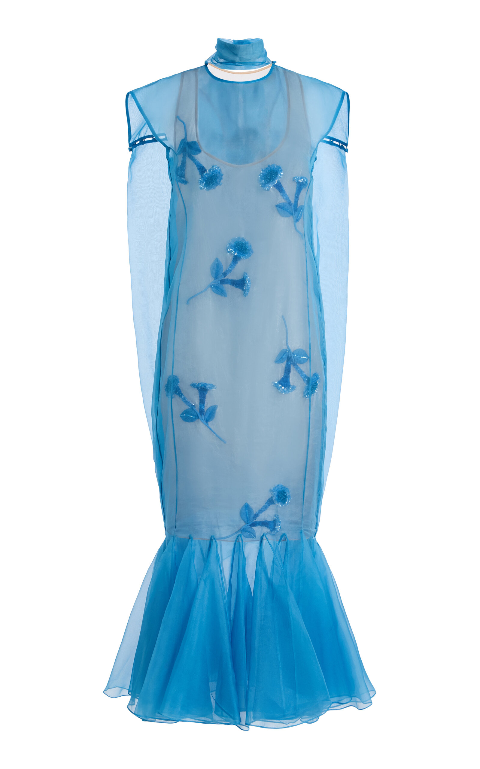 Atelier Prabal Gurung Embroidered Silk-organza Midi Dress In Blue