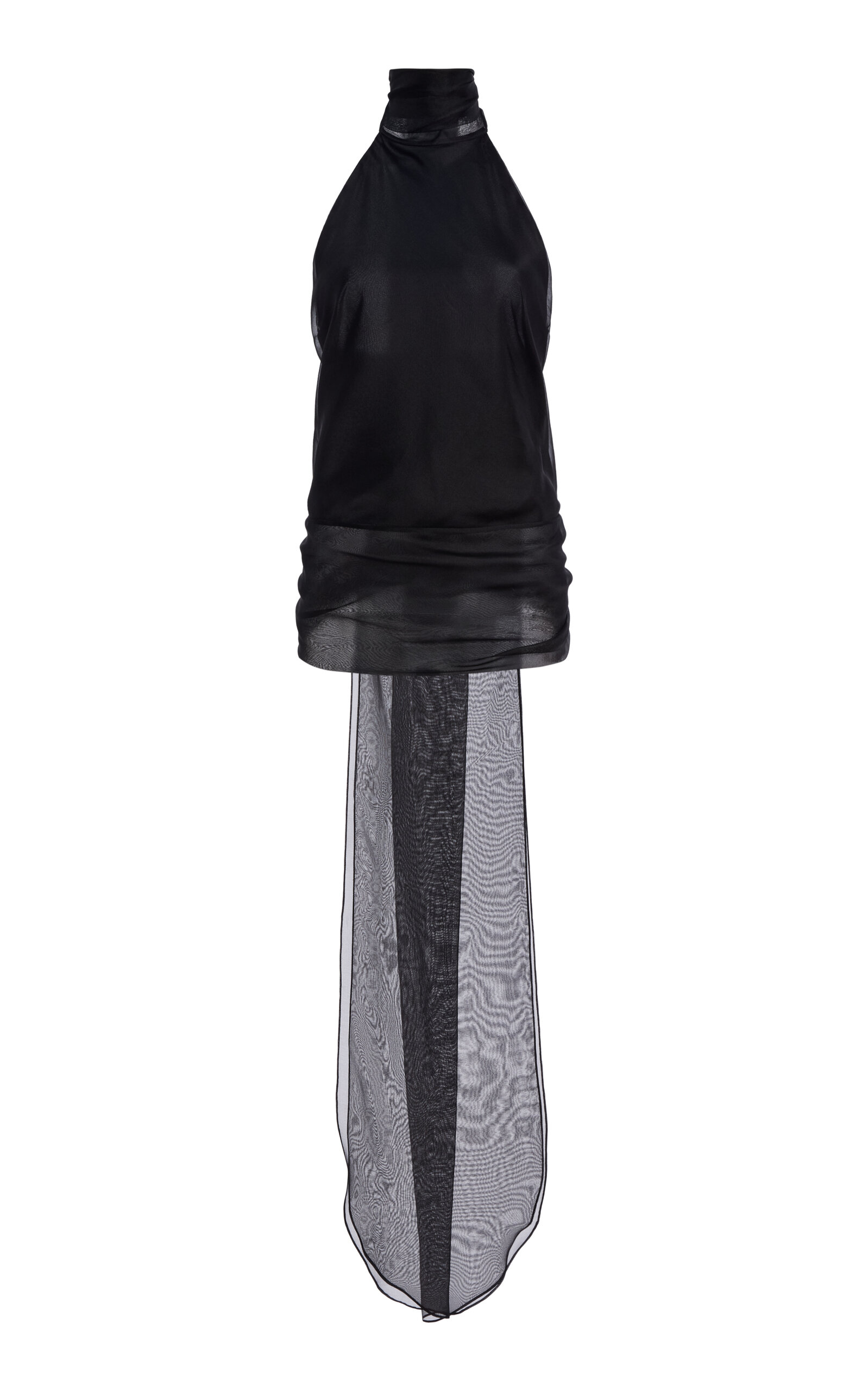 Atelier Prabal Gurung Open-Back Silk-Organza Halter Top - Black