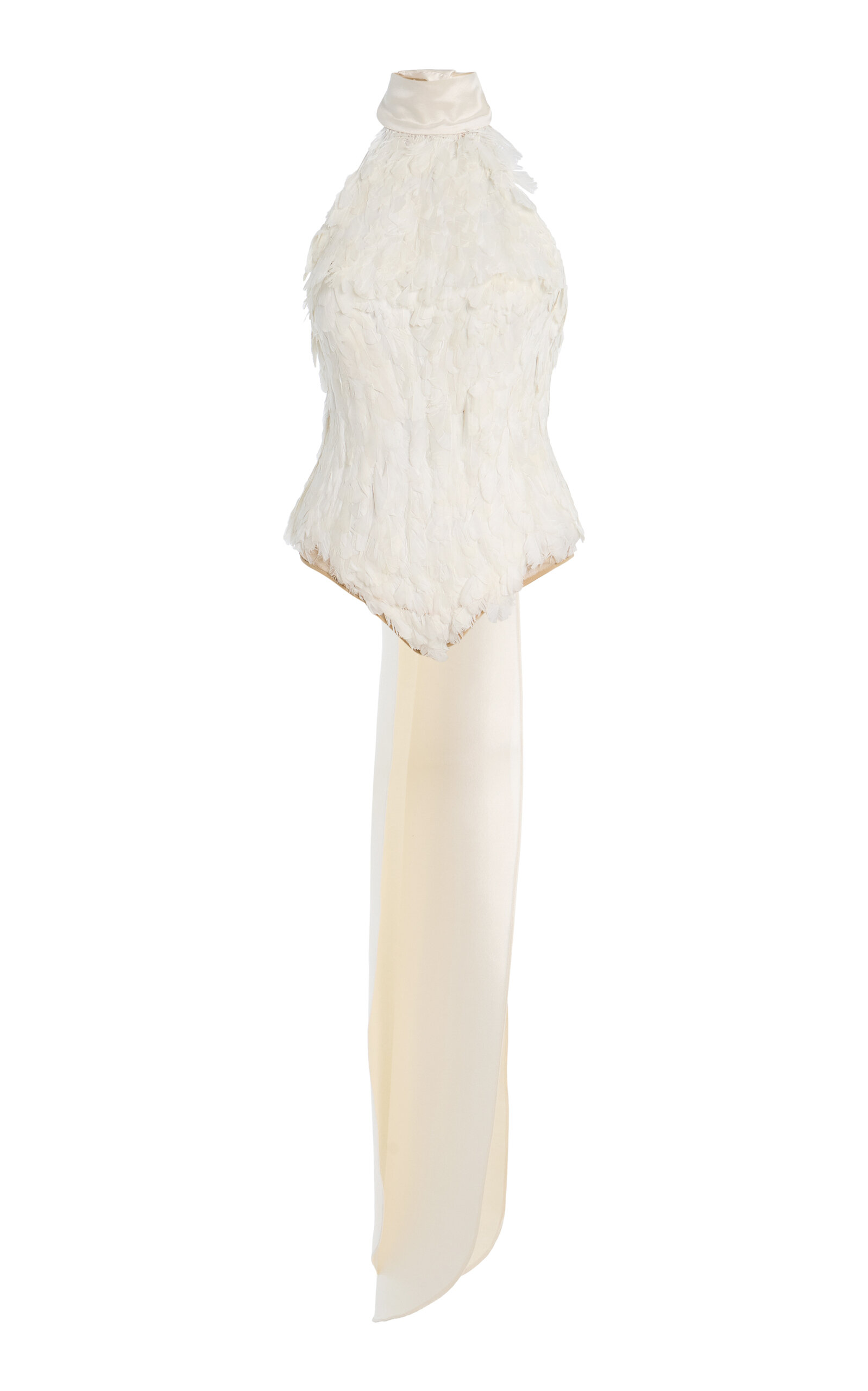 Atelier Prabal Gurung Hand-feathered Chiffon Bodysuit In Neutral