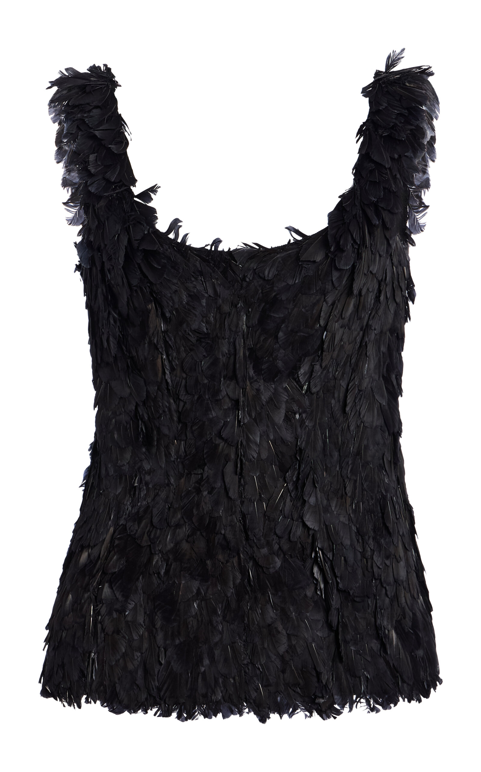 Atelier Prabal Gurung Hand-Feathered Corset Tank Top - Black
