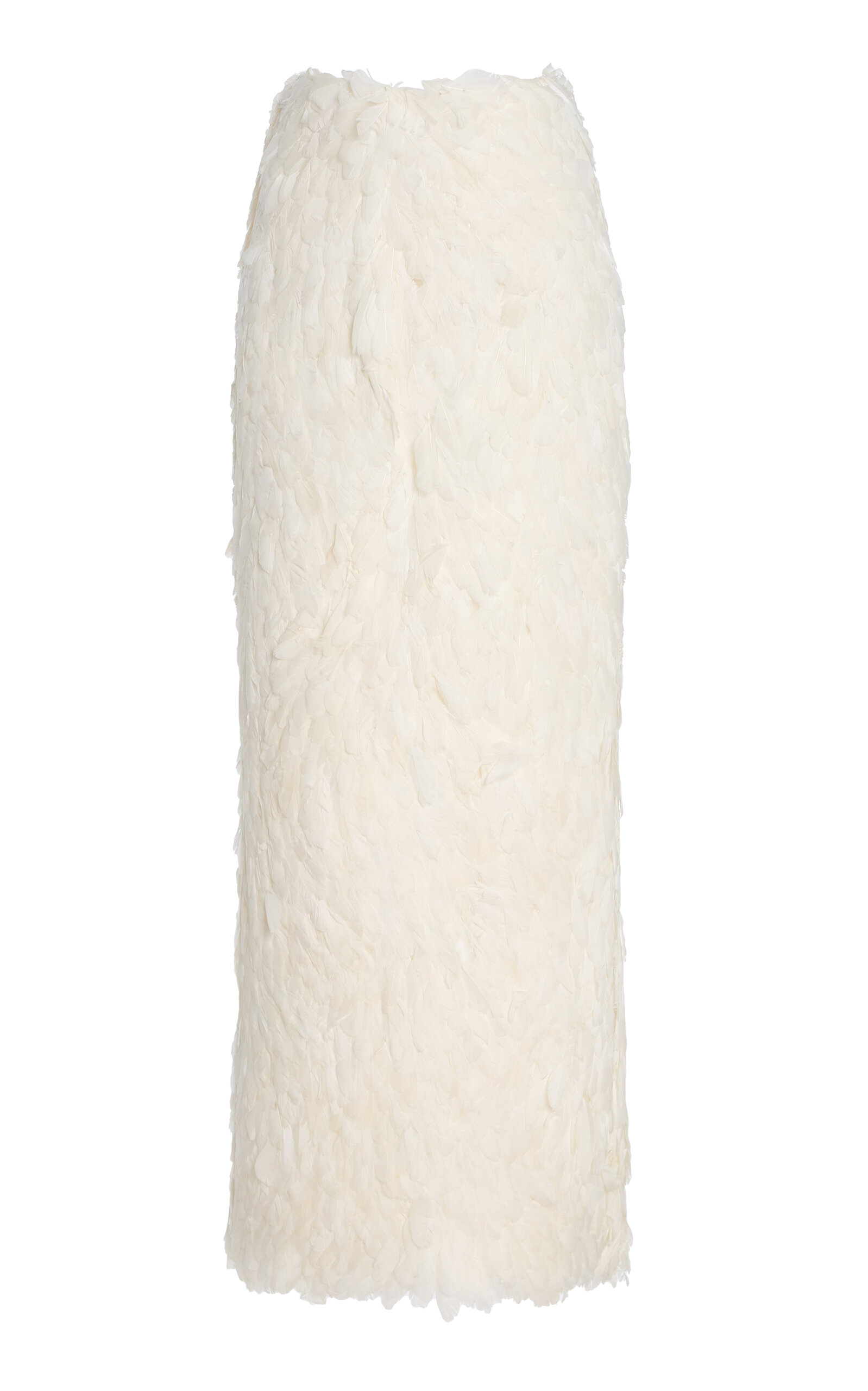 Atelier Prabal Gurung Hand-Feathered Midi Skirt - Ivory