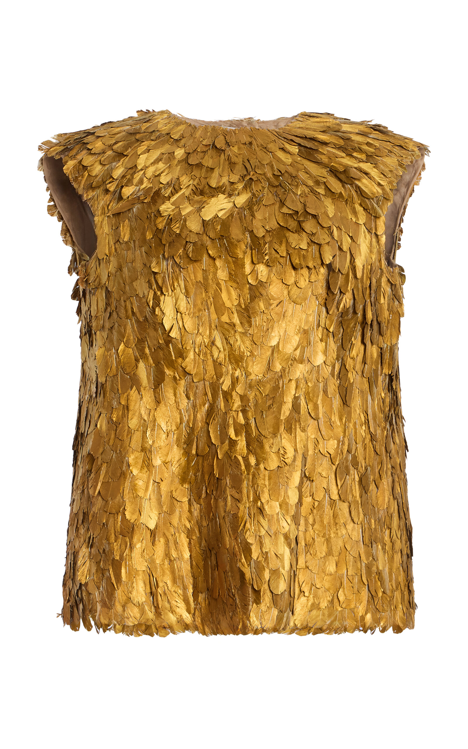 Atelier Prabal Gurung Metallic Hand-Feathered Top - Gold