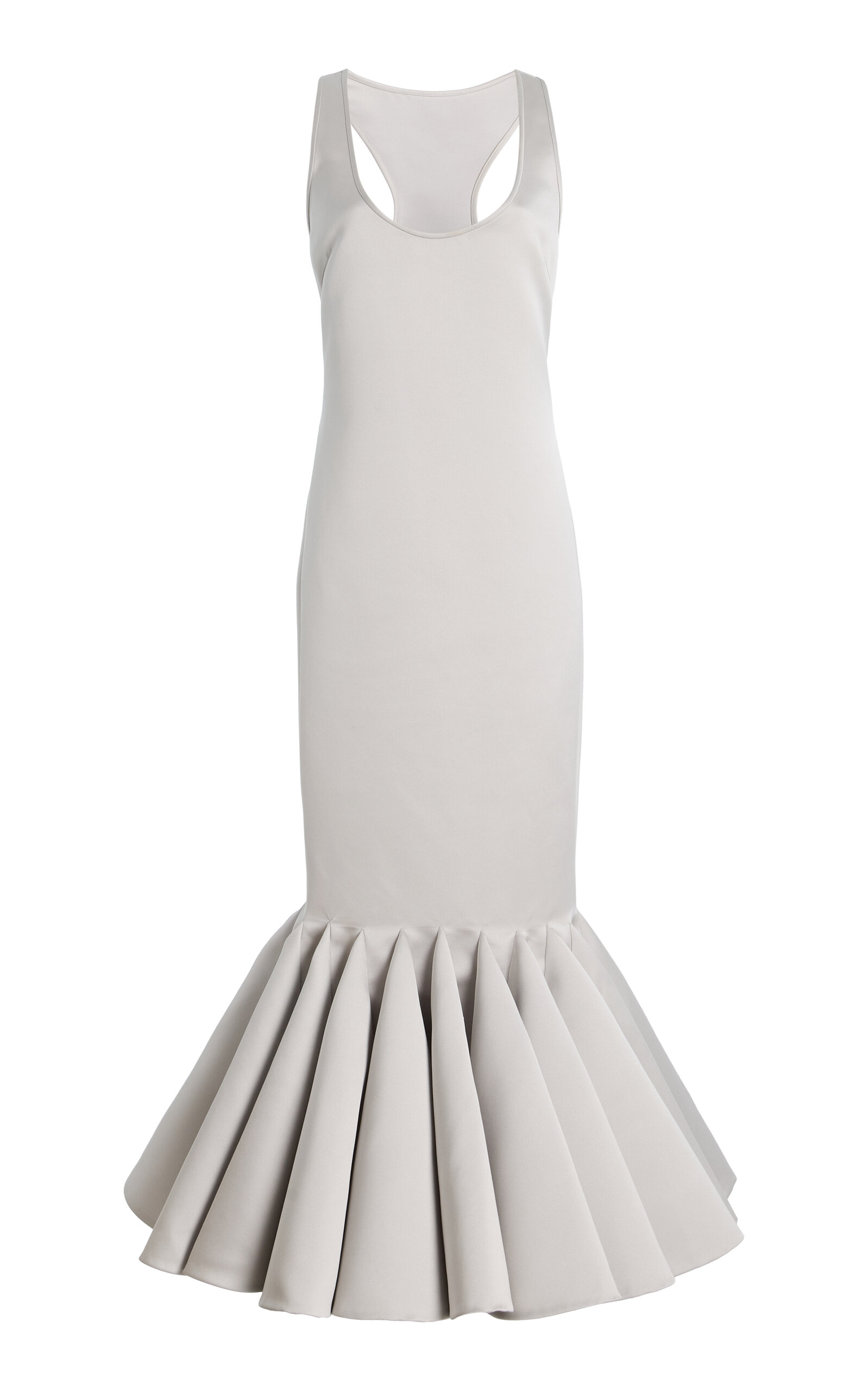 Atelier Prabal Gurung Flared-hem Double-faced Satin Midi Dress In Gray