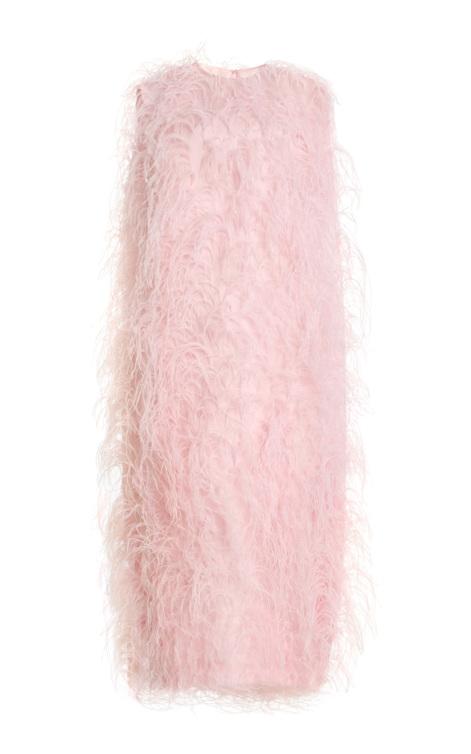Atelier Prabal Gurung Hand-Feathered Satin-Faced Organza Tea-Length Dress - Light Pink