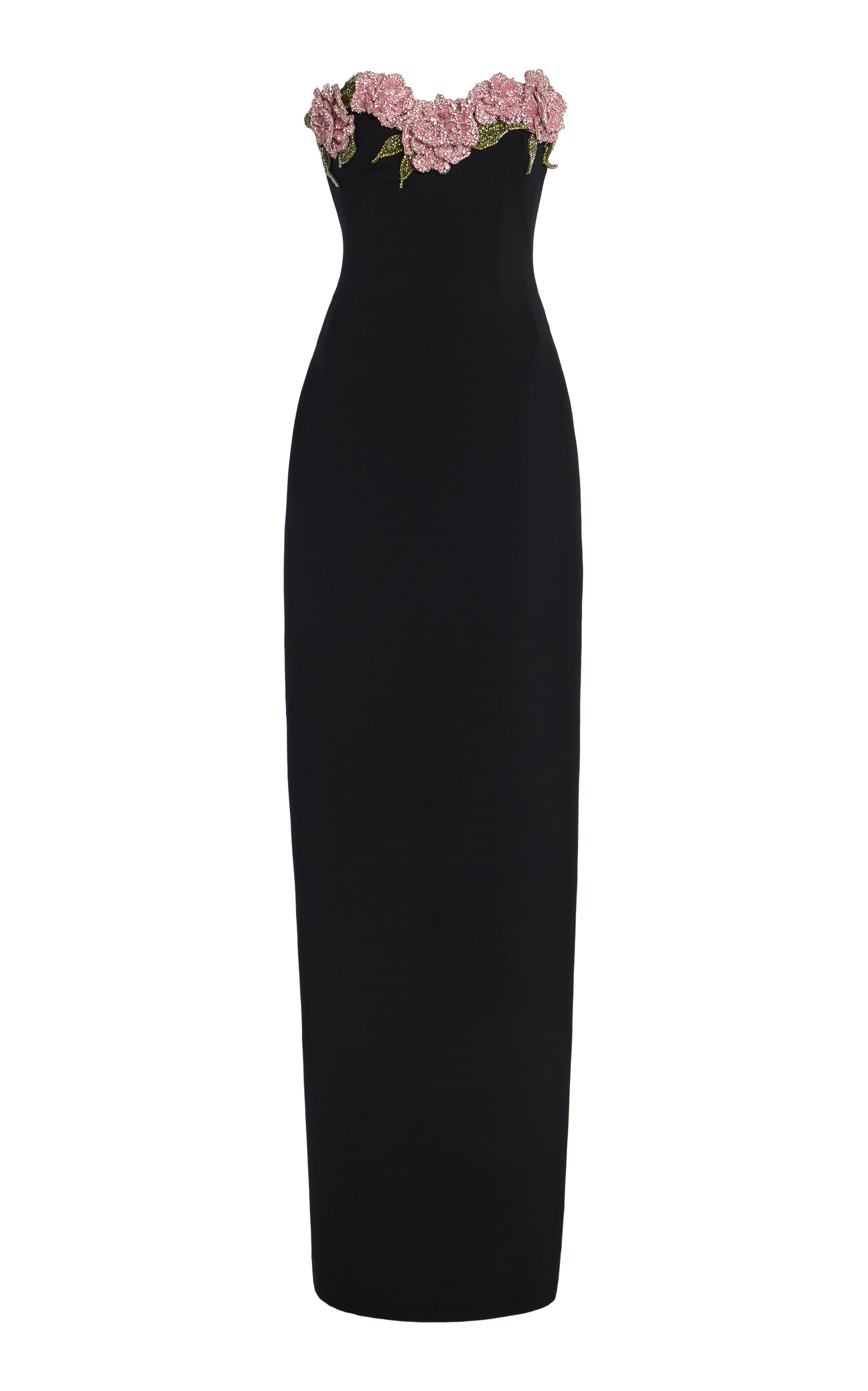Atelier Prabal Gurung Floral-Appliquéd Strapless Stretch-Crepe Gown - Black