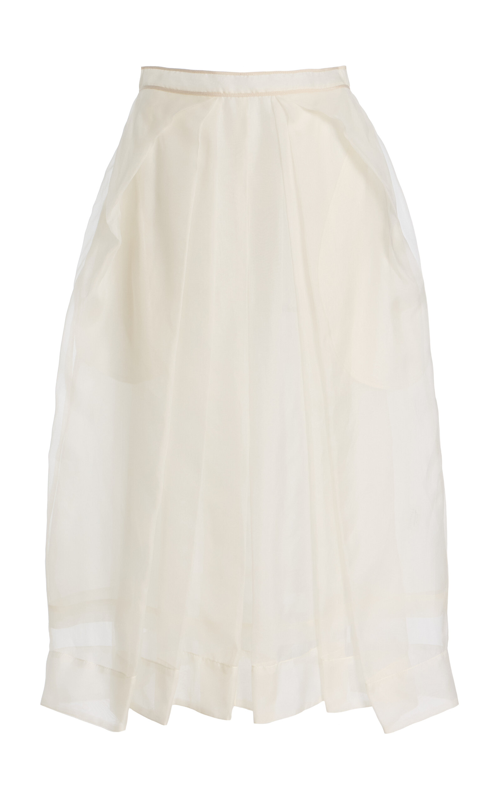 Kamperett Exclusive Brise Silk Organza Midi Skirt In White