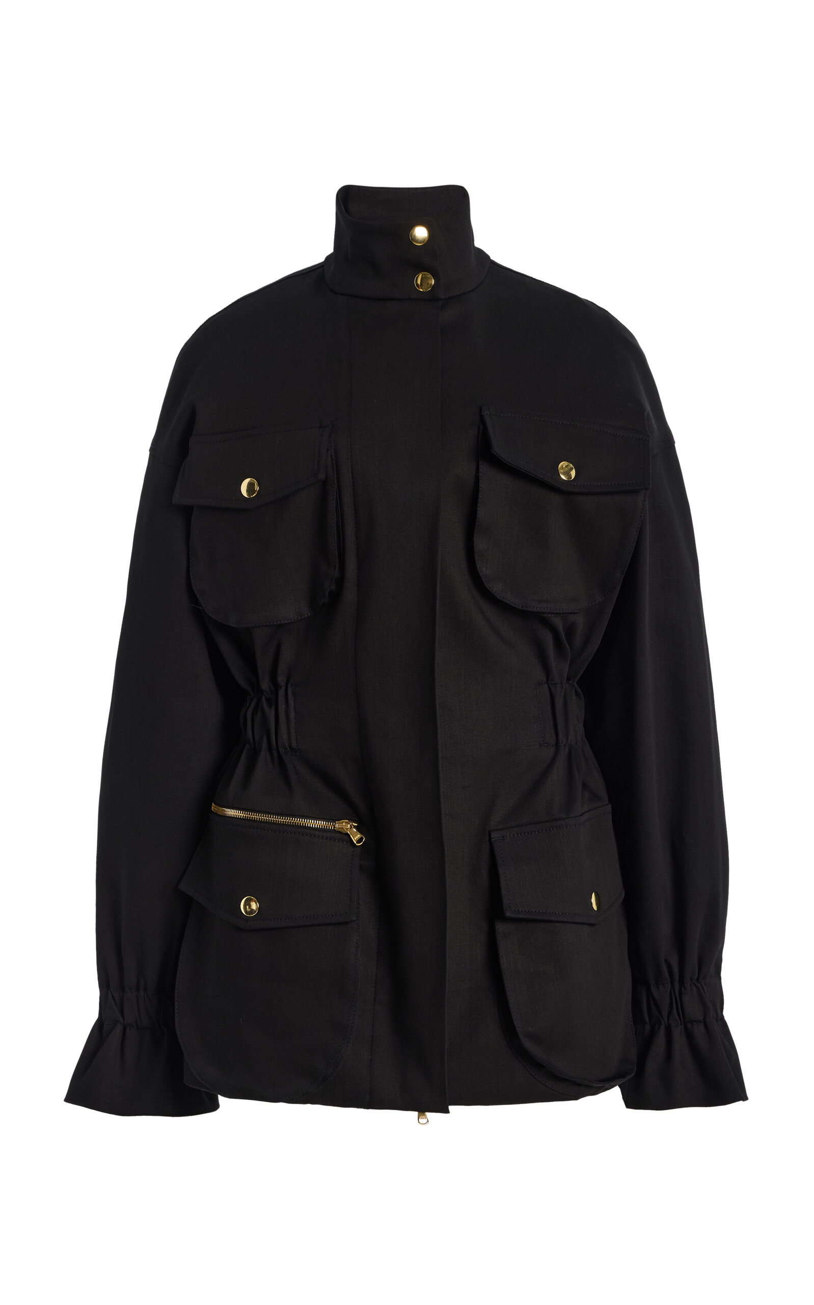 Sergio Hudson Silk Faille Utility Jacket In Black