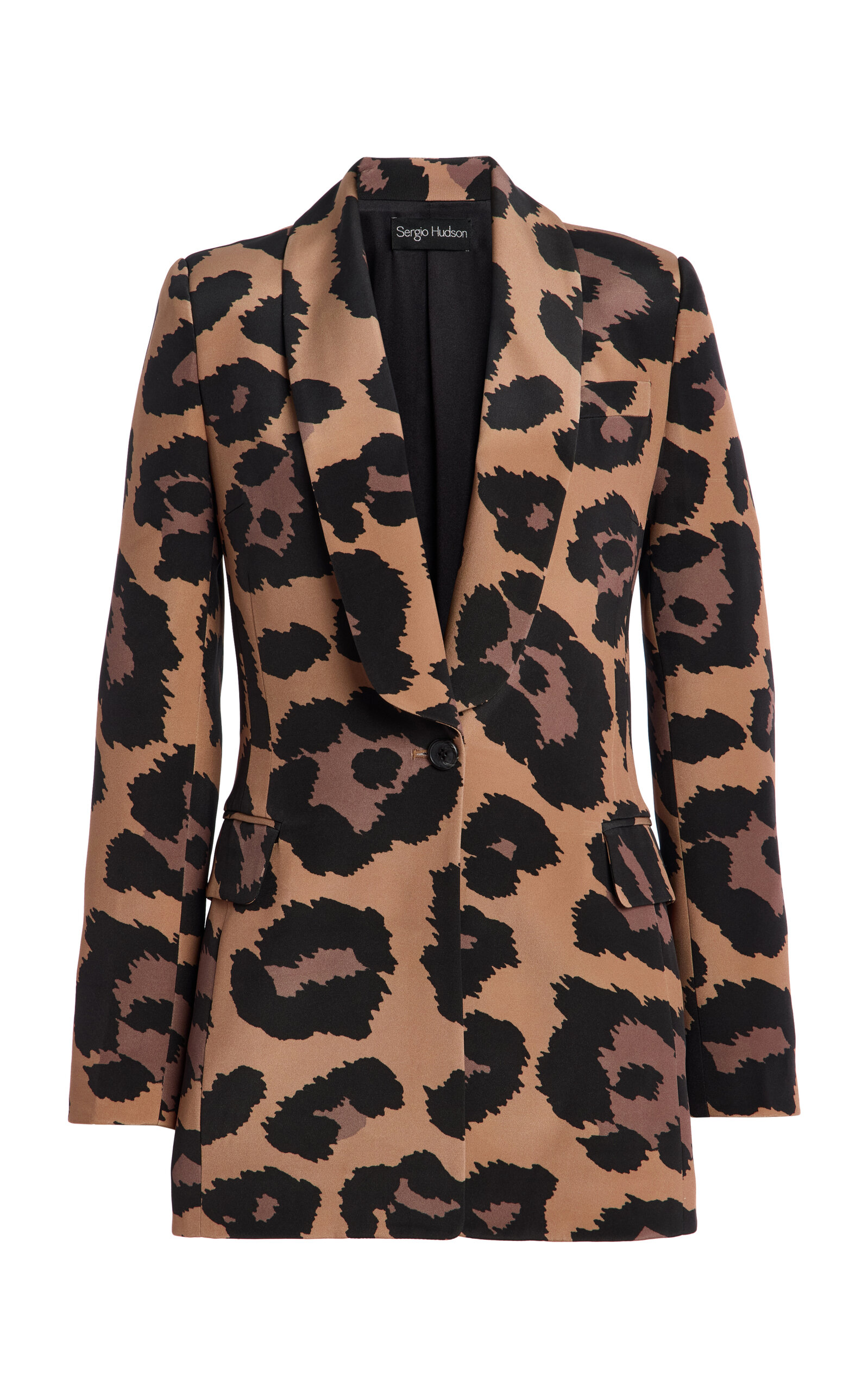 Sergio Hudson Leopard-printed Long Shawl Blazer In Animal Print