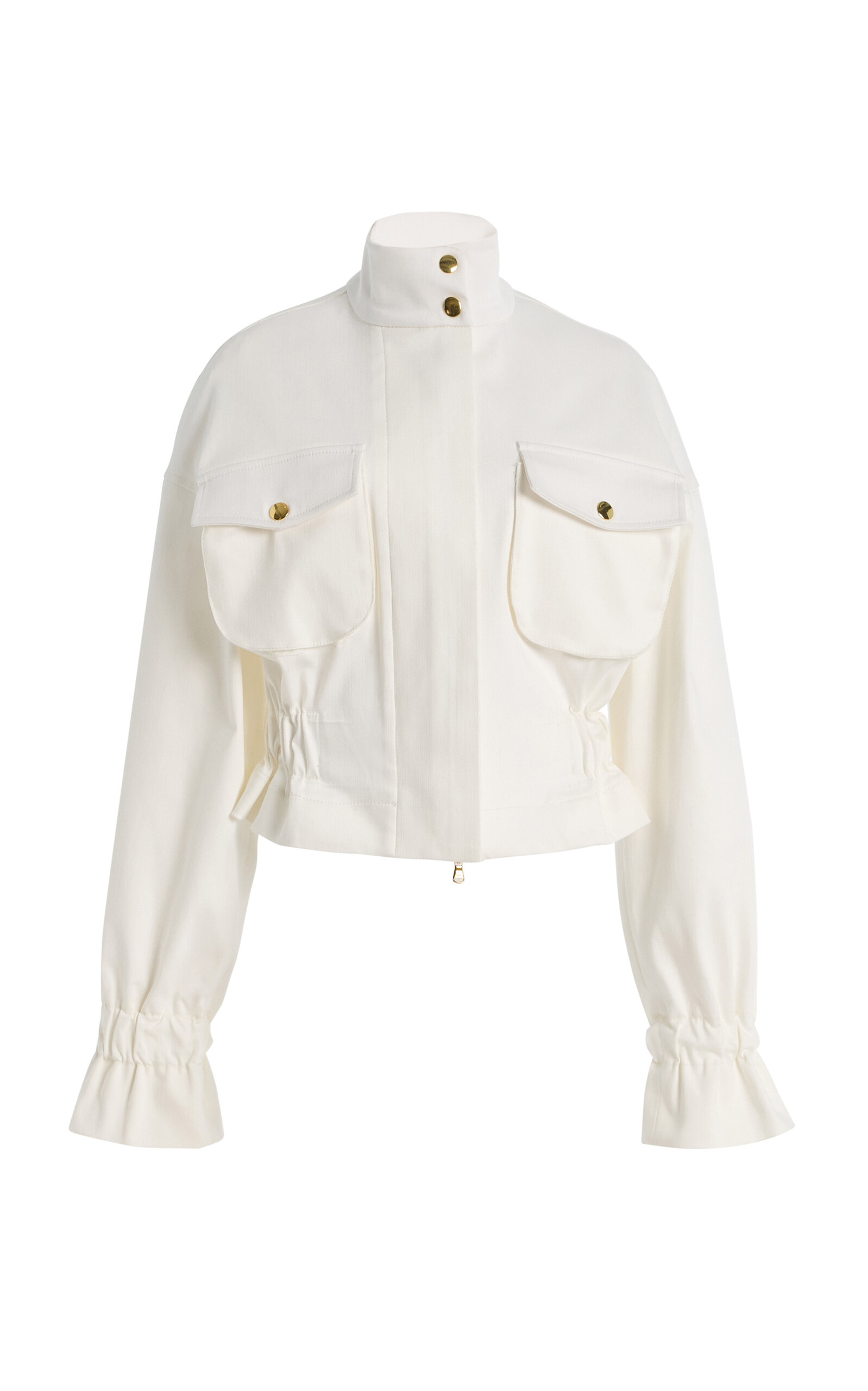 Sergio Hudson Cropped Silk Faille Utility Jacket In White