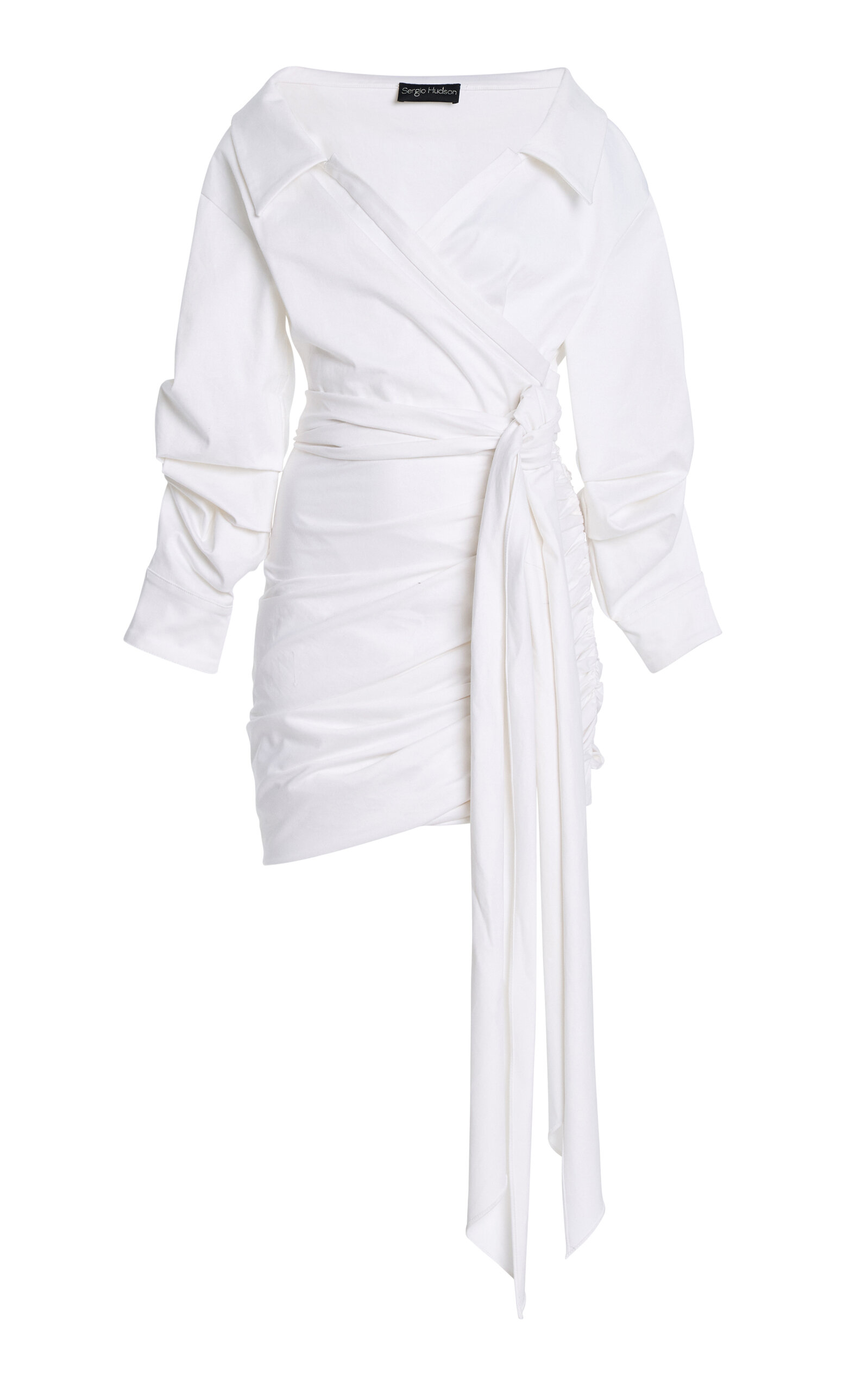 Sergio Hudson Ruched Cotton-twill Wrap Dress In White
