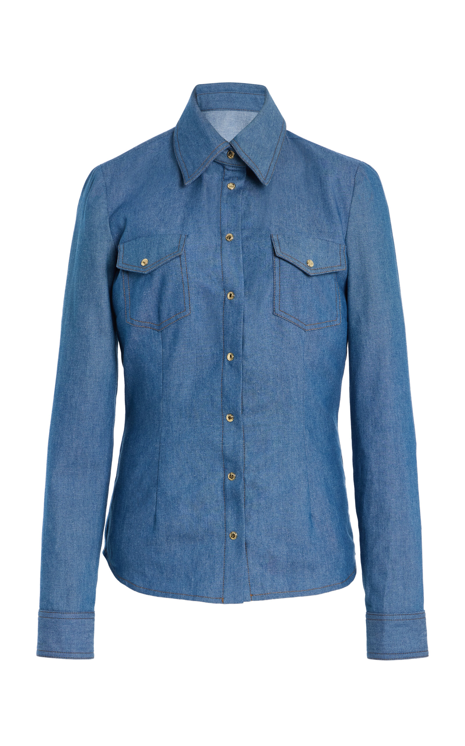 Sergio Hudson Snap-Button-Detailed Denim Shirt - Blue