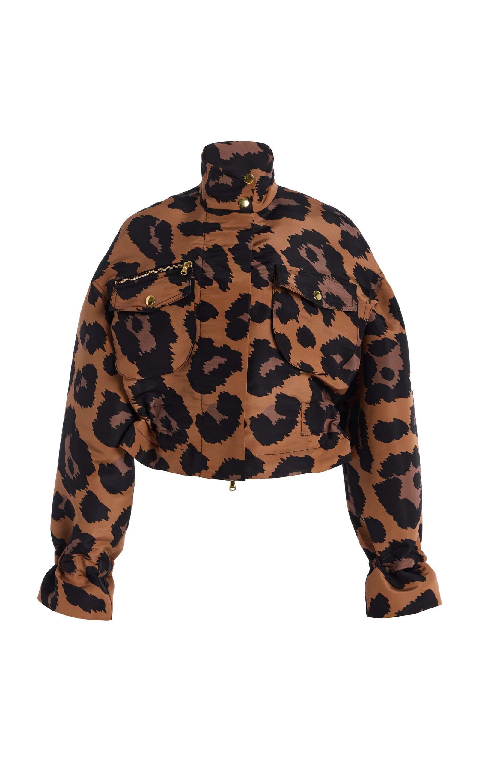 Sergio Hudson Cropped Silk Faille Utility Jacket In Brown