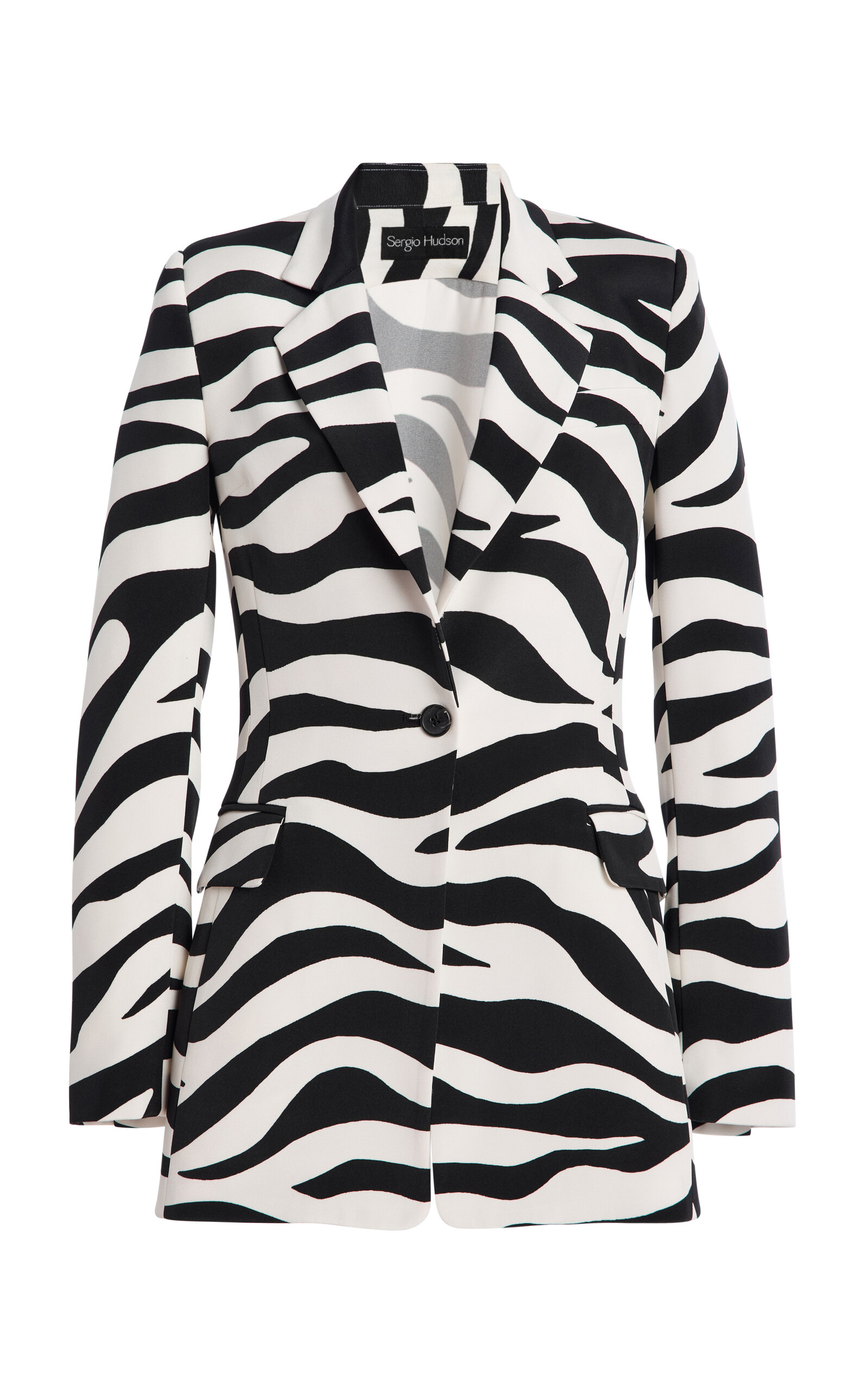 Sergio Hudson Long Notched Collar Silk Crepe Blazer - Animal