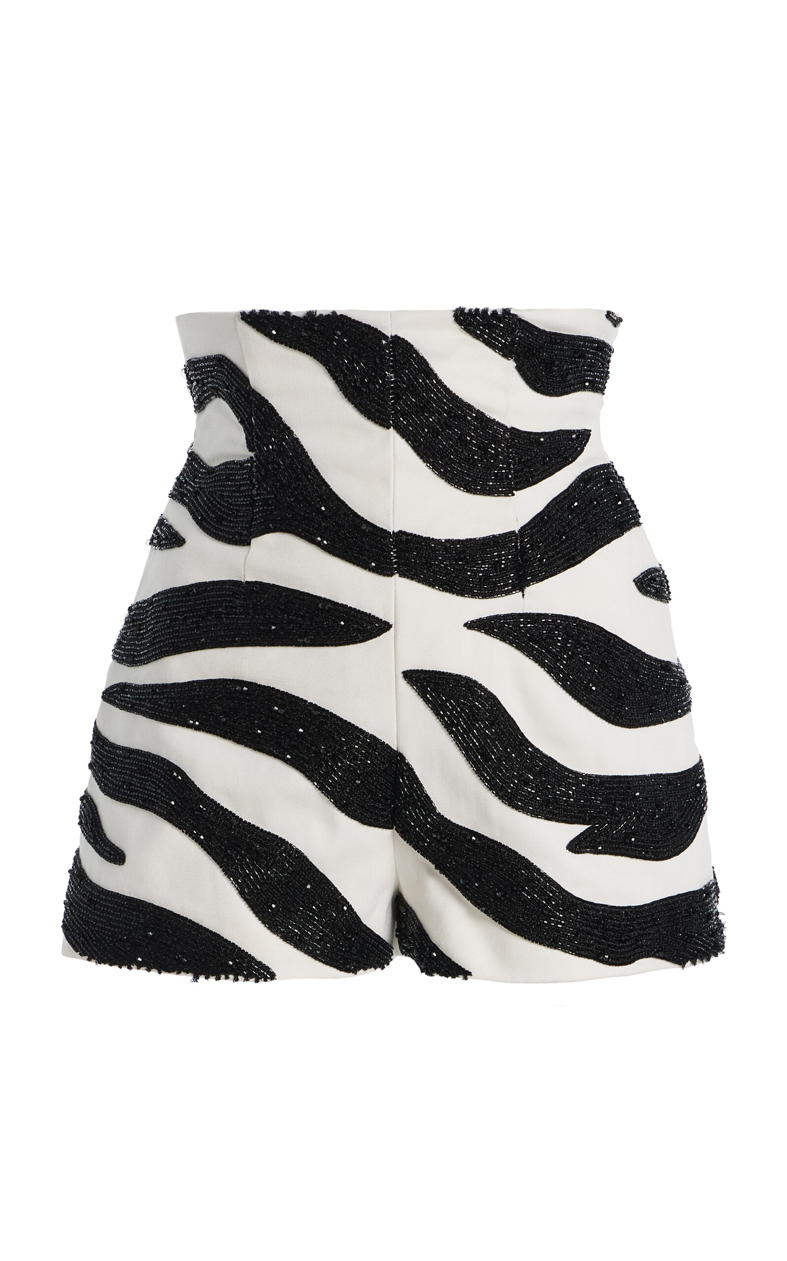 Sergio Hudson Embroidered Denim Corset Mini Shorts In Animal Print
